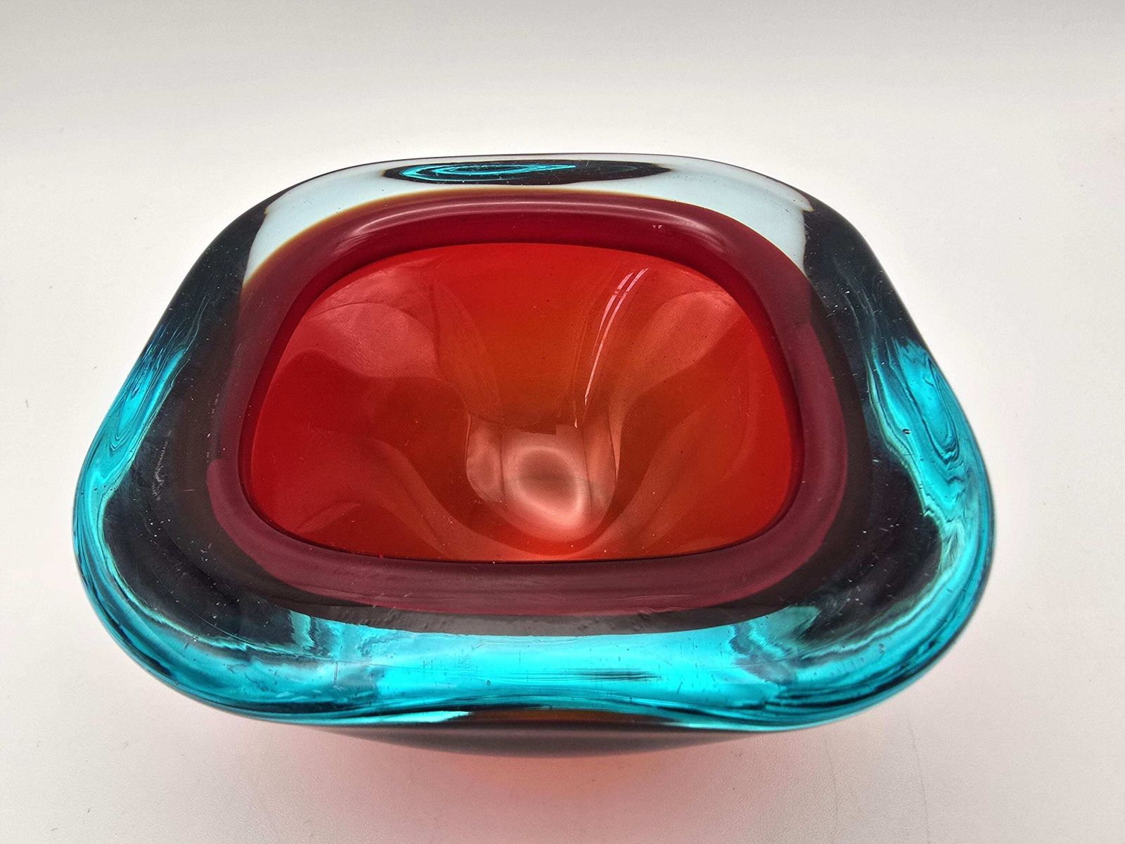 Vintage Murano Glass Geode Bowl – Red & Teal Italian Art Glass Ash Tray photo furniture