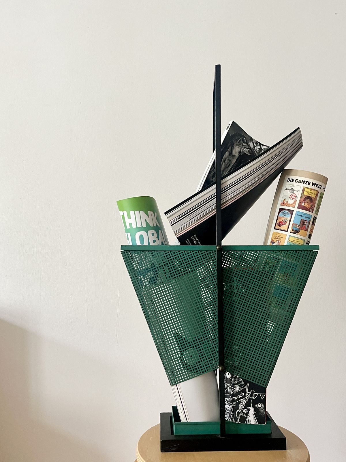 photo for sale Vintage Green And Black Metal Umbrella Stand, Rockabilly Style, 1950s
