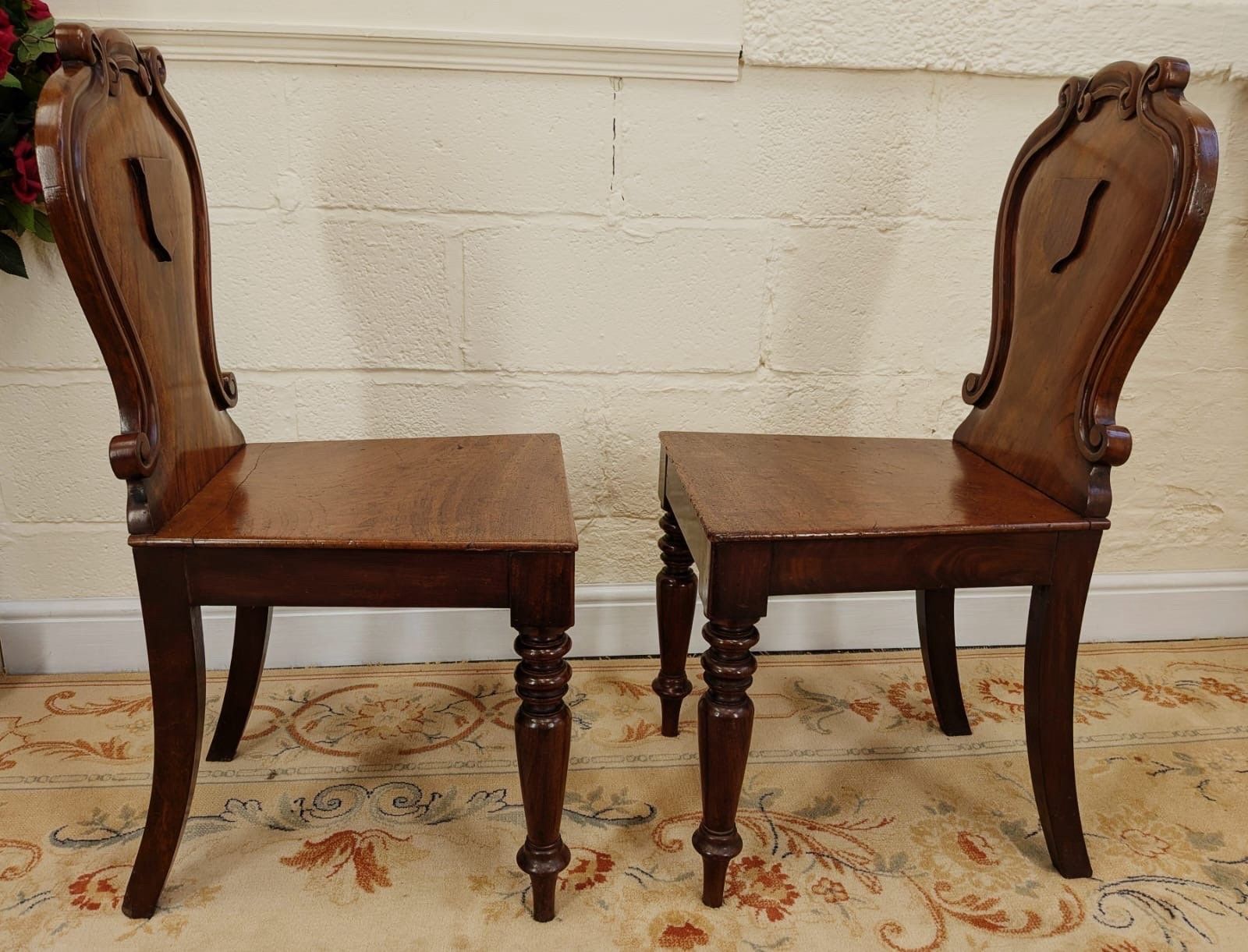 Pair Of Victorian Mahogany Shielded Back Hall Chairs photo buy