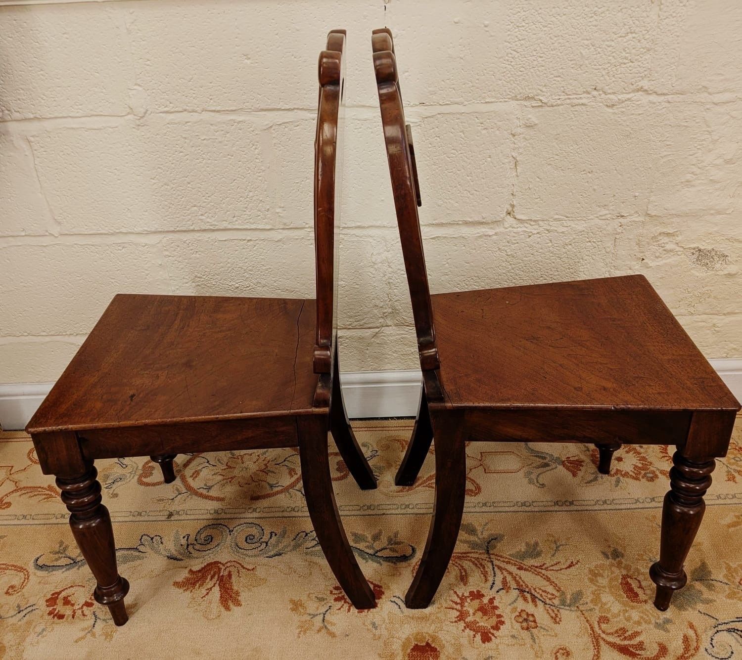 Pair Of Victorian Mahogany Shielded Back Hall Chairs photo vintage