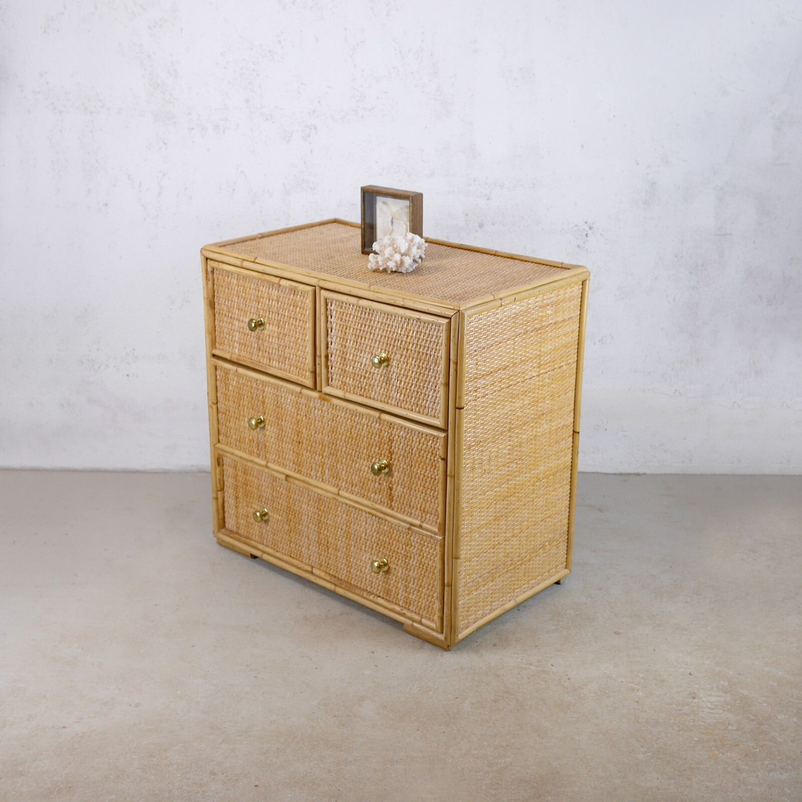 Vintage Mid Century Bamboo Rattan Chest Of Drawers Brass Angraves #102844 photo buy