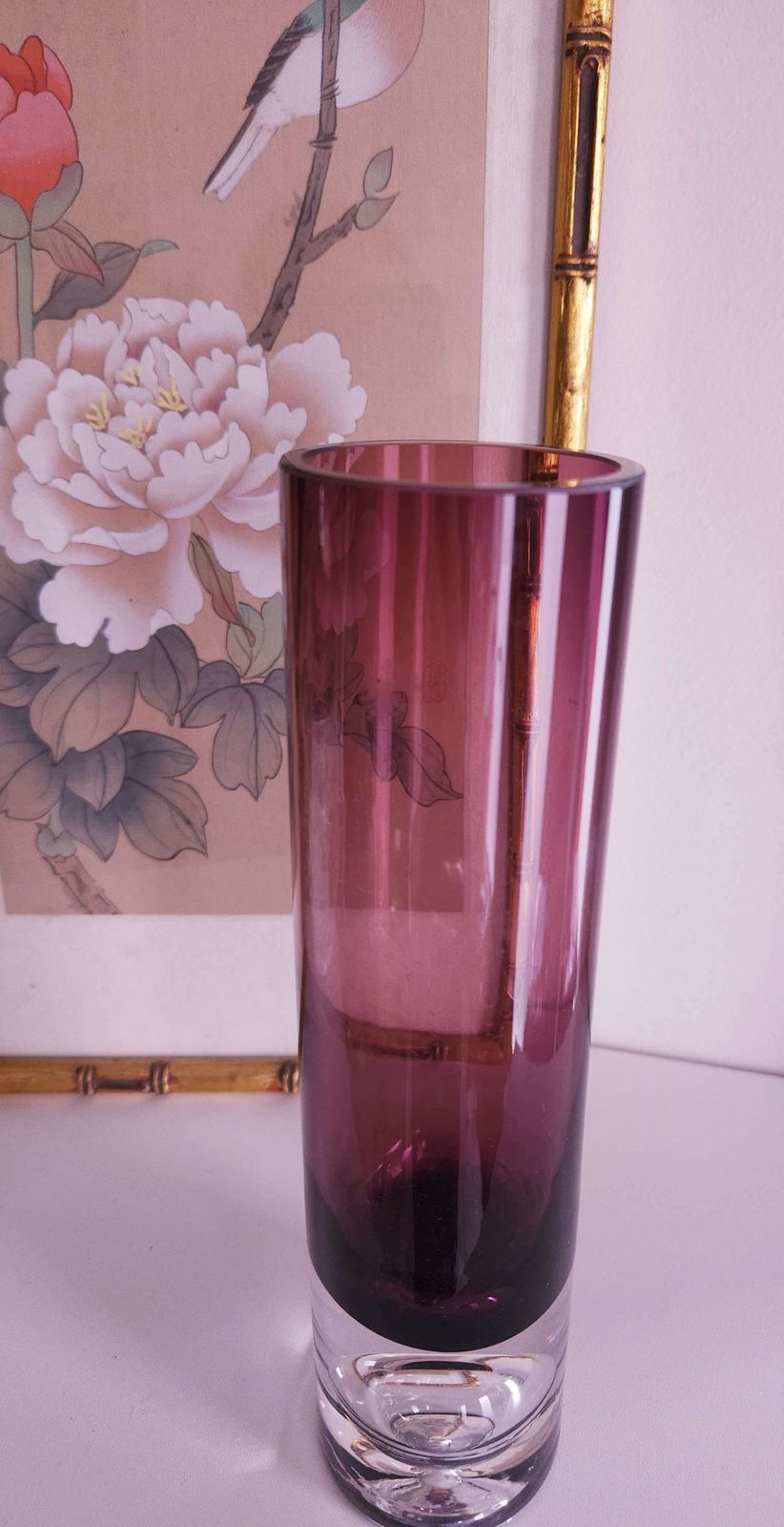 1960's Scandinavian, Amethyst Glass Vase With Bubble Base By Tapio Wirkkala photo Home Decor