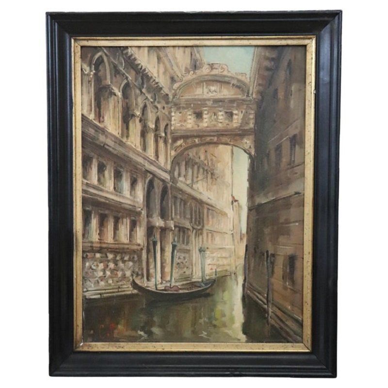 C. Rizzi, Venice The Bridge Of Sighs, Oil Painting On Canvas, 20th Century, Framed