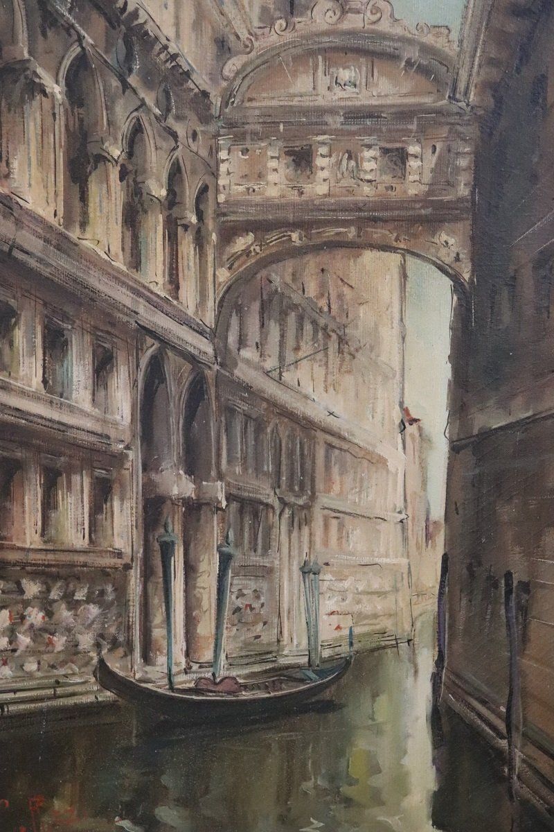 C. Rizzi, Venice The Bridge Of Sighs, Oil Painting On Canvas, 20th Century, Framed photo vintage