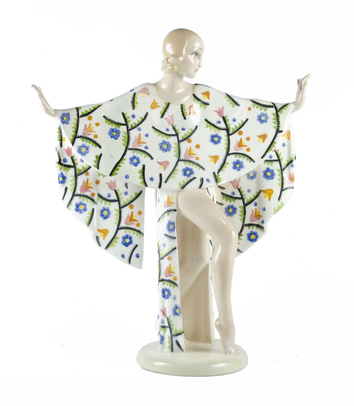 1940s Art Déco Torino Painted And Glazed Ceramic Figurine 'Ambretta Dancer' By Sandro Vaccetti For The Firm Essevi, Italy