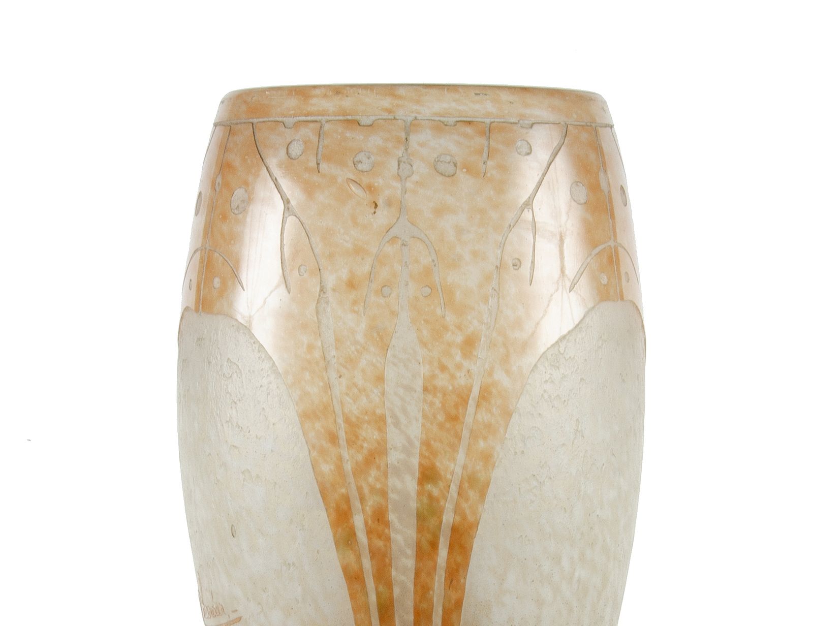 1920s Art Déco French Le Verre Français Frosted Glass Vase With Algae Pattern Decoration Designed By Charder photo for sale