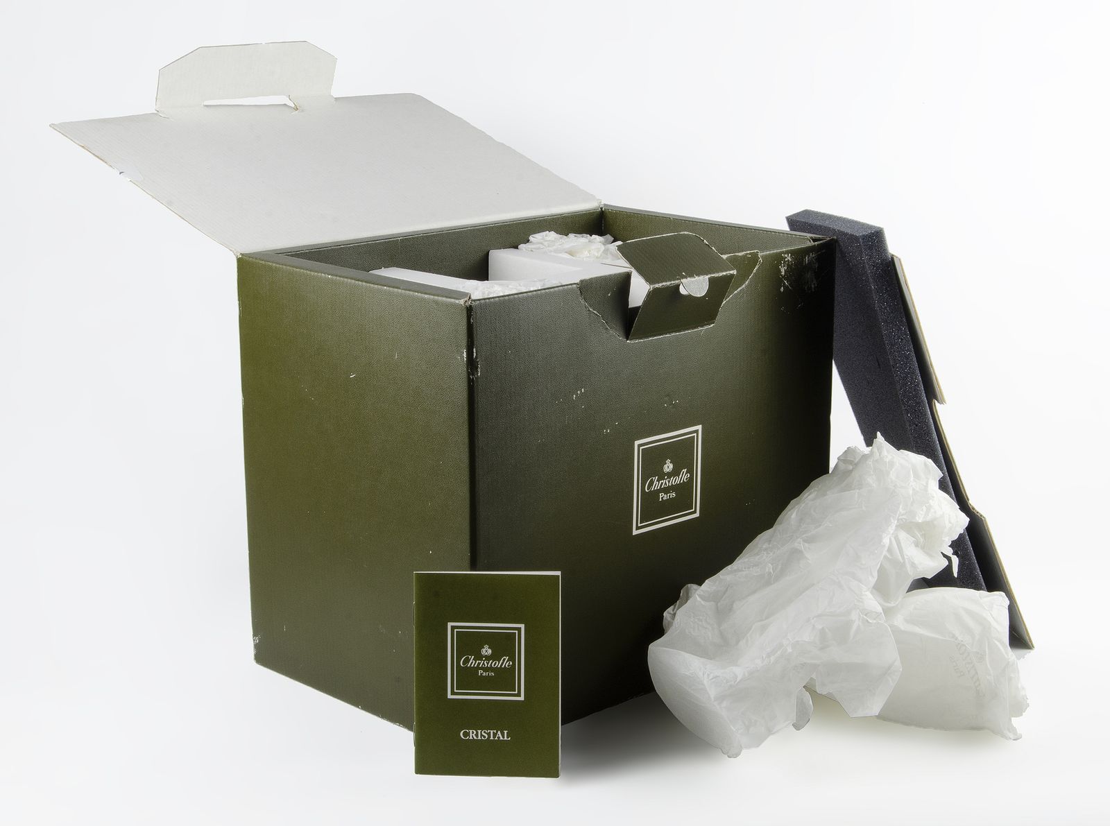Set Of Six 1990s Blown Crystal White Wine Glasses From The 'Iriana' Collection With Box By Christofle, France photo buy