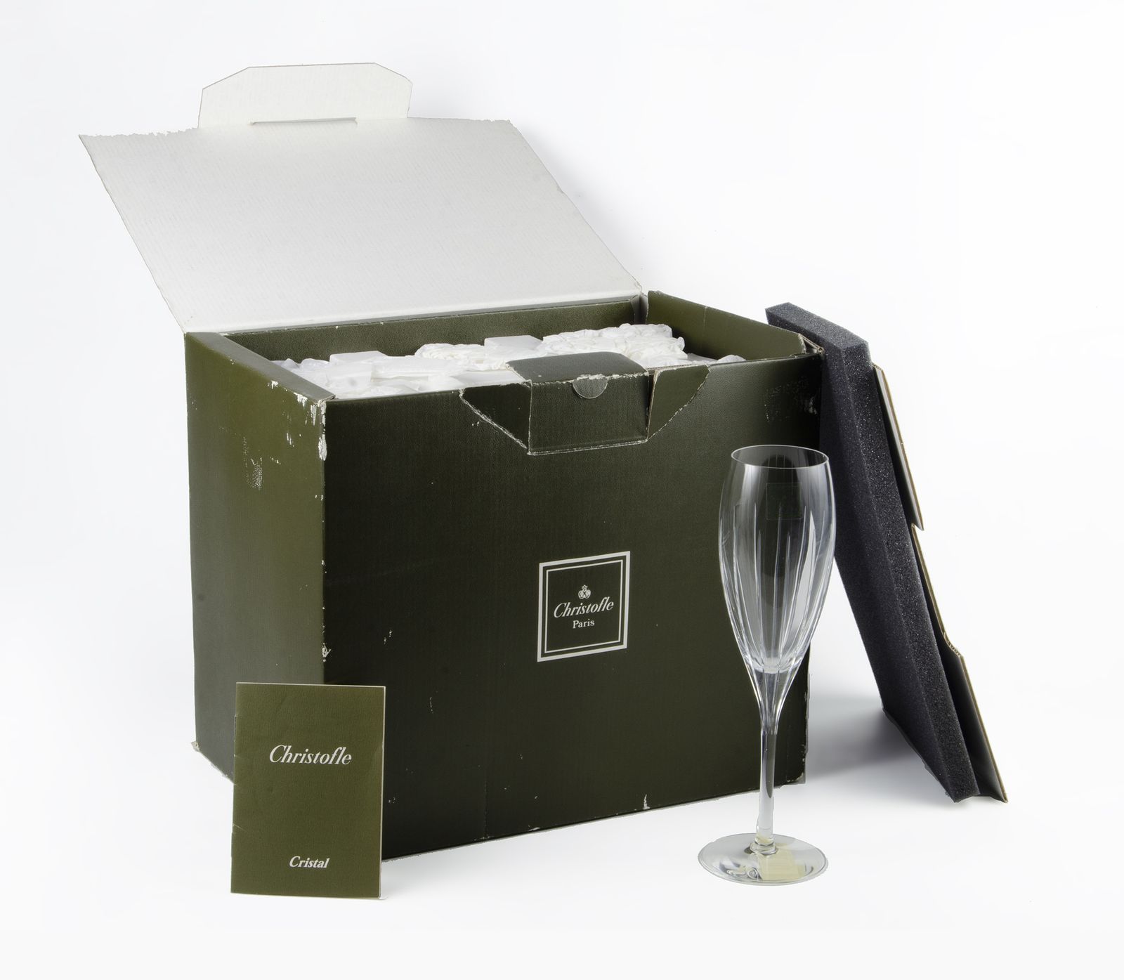 1990s Blown Crystal Champagne Flutes From The 'Iriana' Collection With Box By Christofle, France photo buy