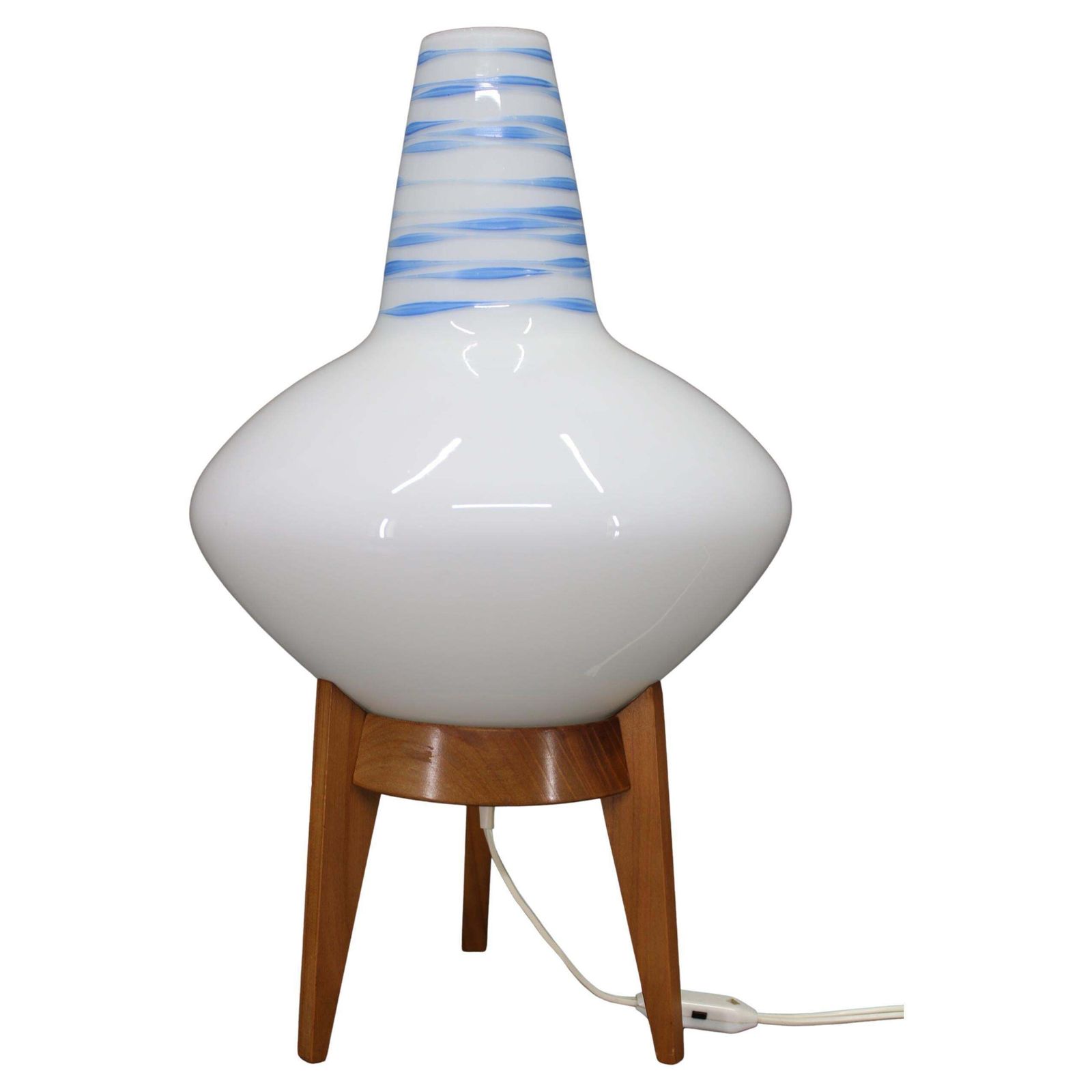 Mid Century Czech Uluv Table Lamp In Maple Wood And Glass, 1960s