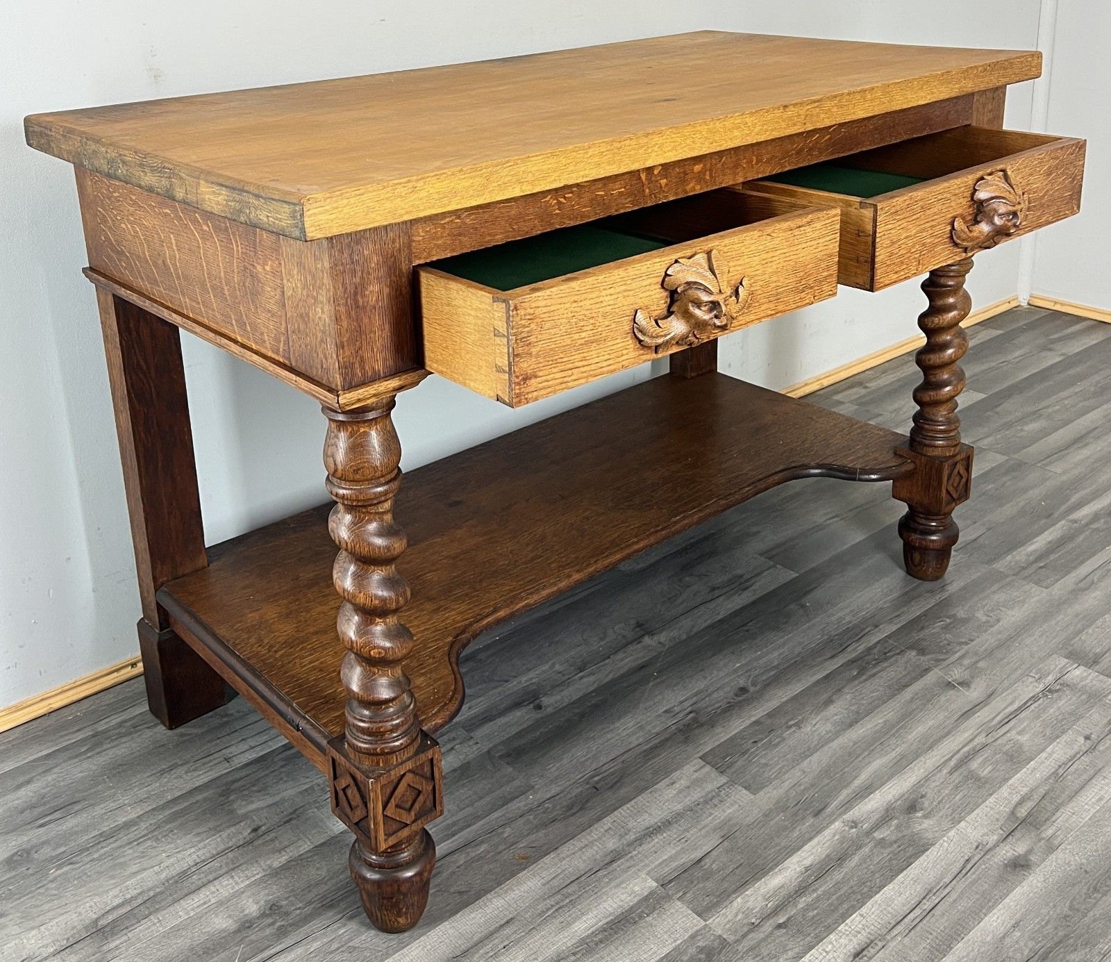 Cabinet Antique French Style Oak Carved Table With Two Drawers Lot 4800 photo Furniture