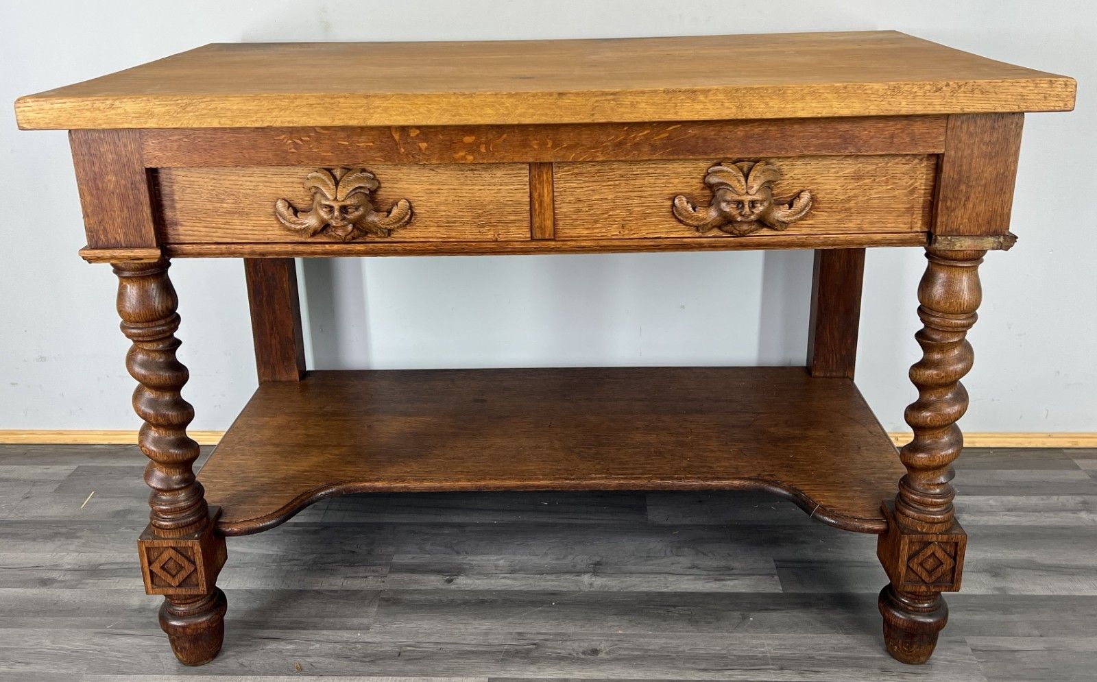 Cabinet Antique French Style Oak Carved Table With Two Drawers Lot 4800 photo 349.0