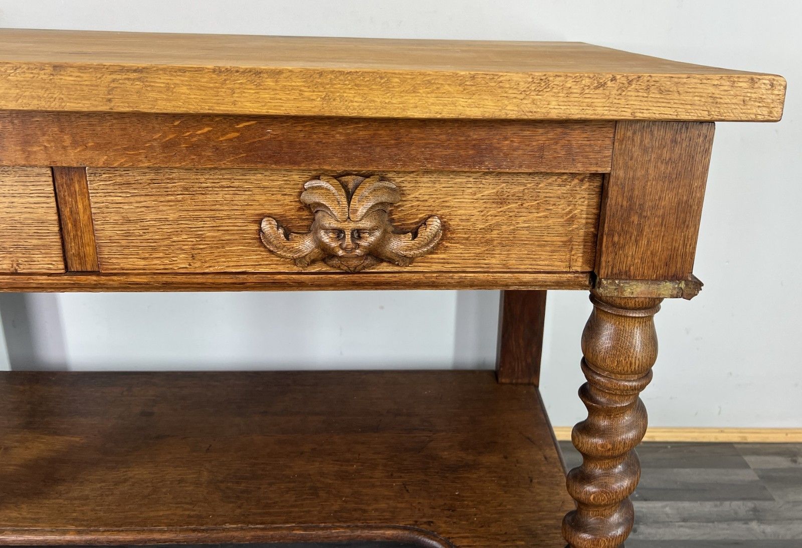 Cabinet Antique French Style Oak Carved Table With Two Drawers Lot 4800 photo buy