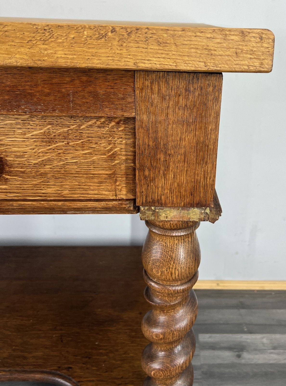 Cabinet Antique French Style Oak Carved Table With Two Drawers Lot 4800 photo vintage