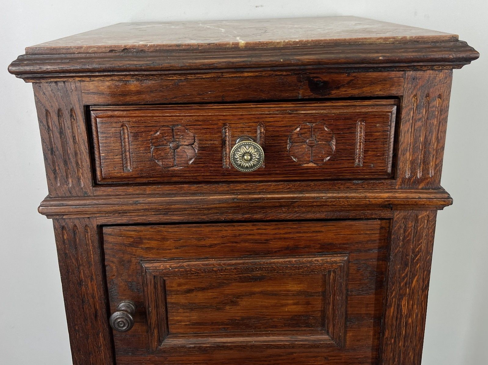Bedside Table Antique French Oak Marble Top Cabinet Nightstand Lot 4806 photo 269.0