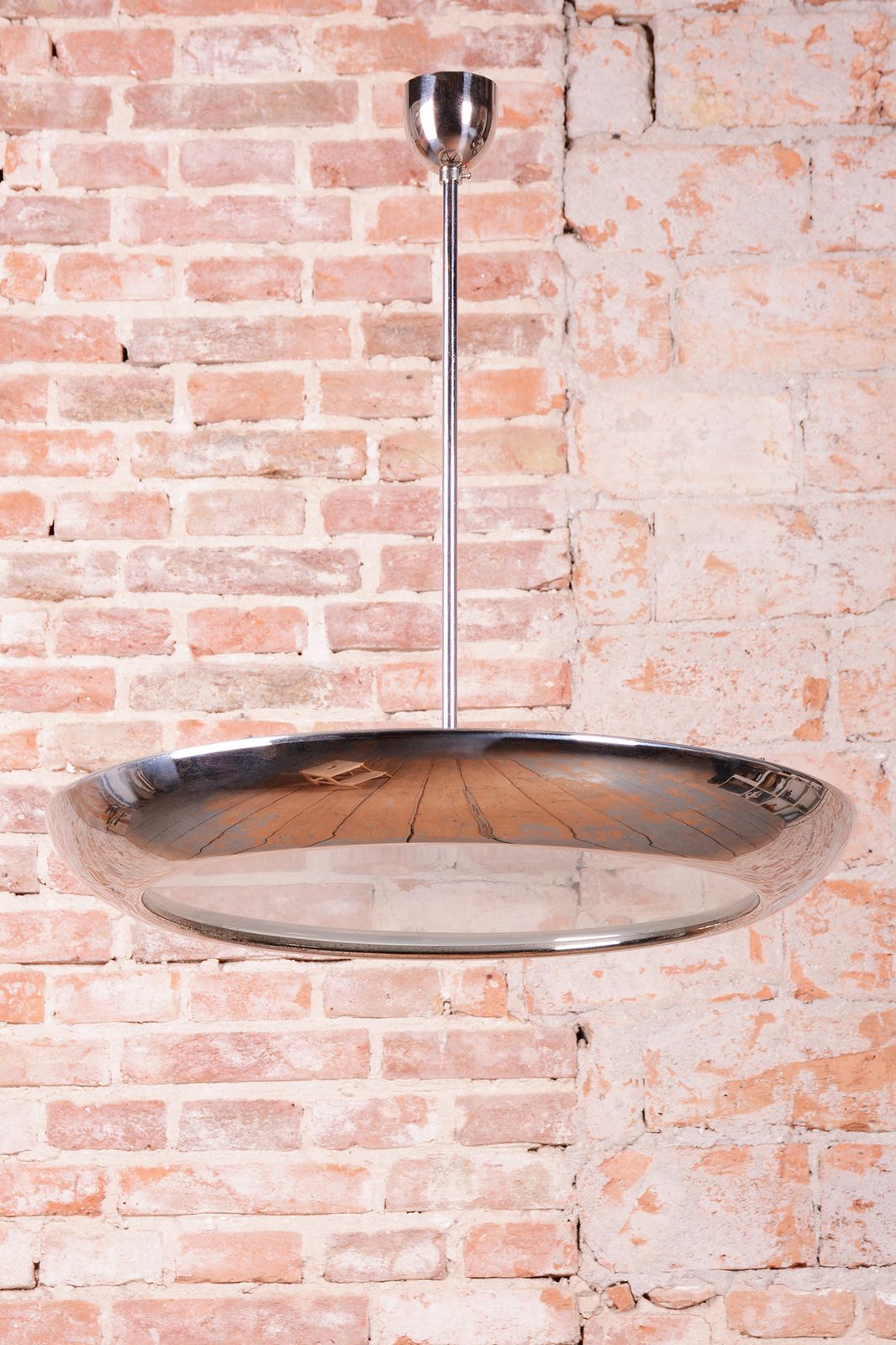 Restored Bauhaus Pendant, By J. Hurka For Napako, Chrome, Glass, Czech, 1920s photo furniture