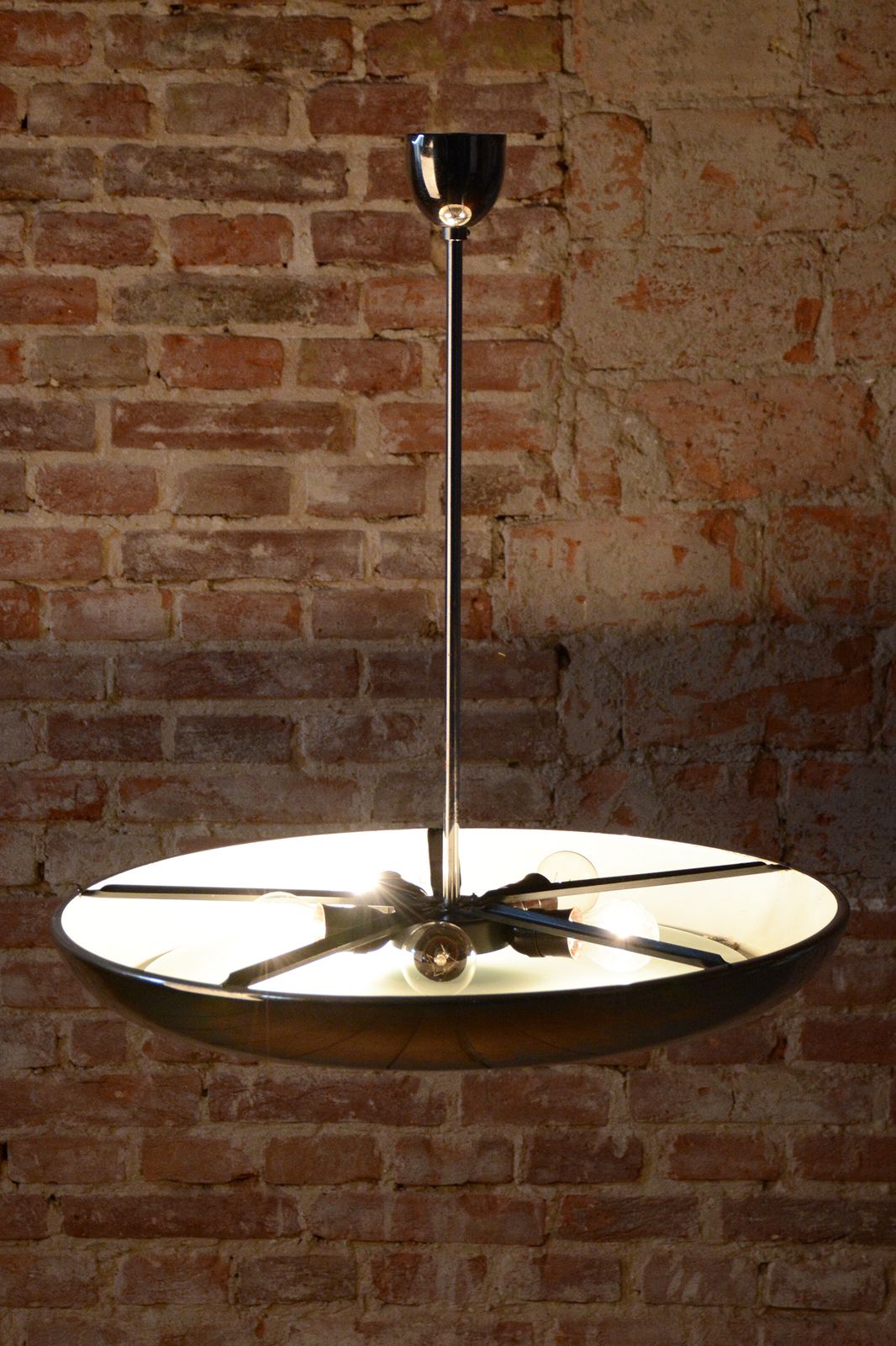 photo furniture Restored Bauhaus Pendant, By J. Hurka For Napako, Chrome, Glass, Czech, 1920s
