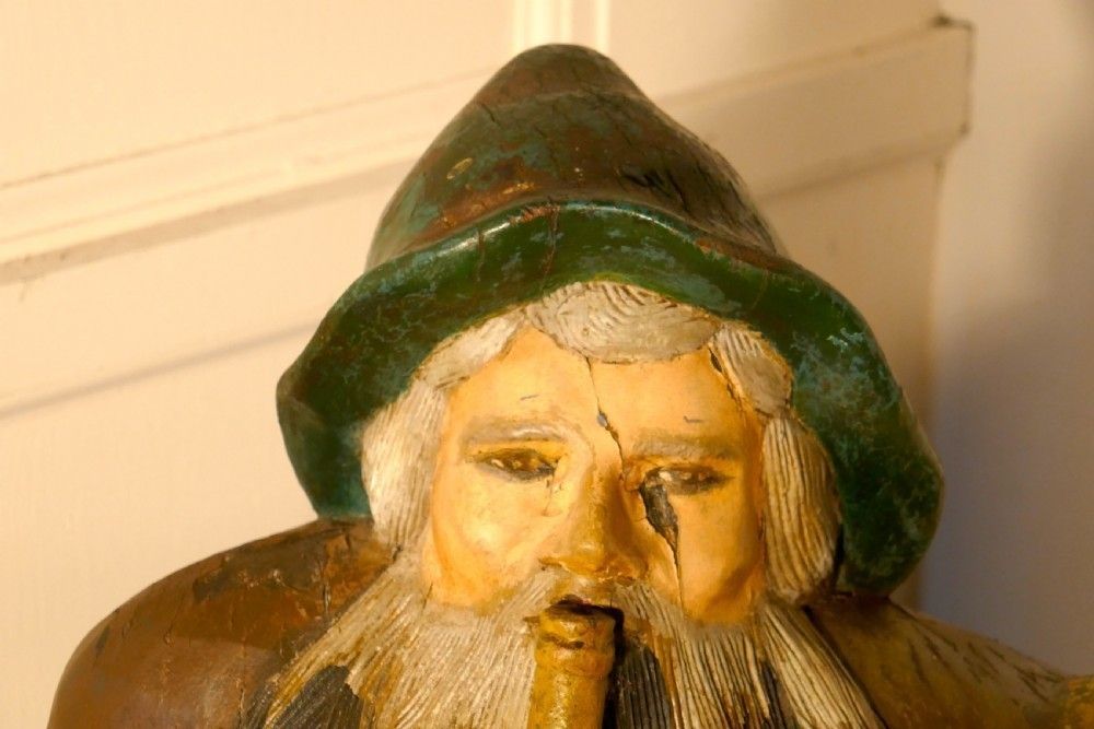 Charming 1920s Carved Wooden Figure Of The Seated Pied Piper photo Art