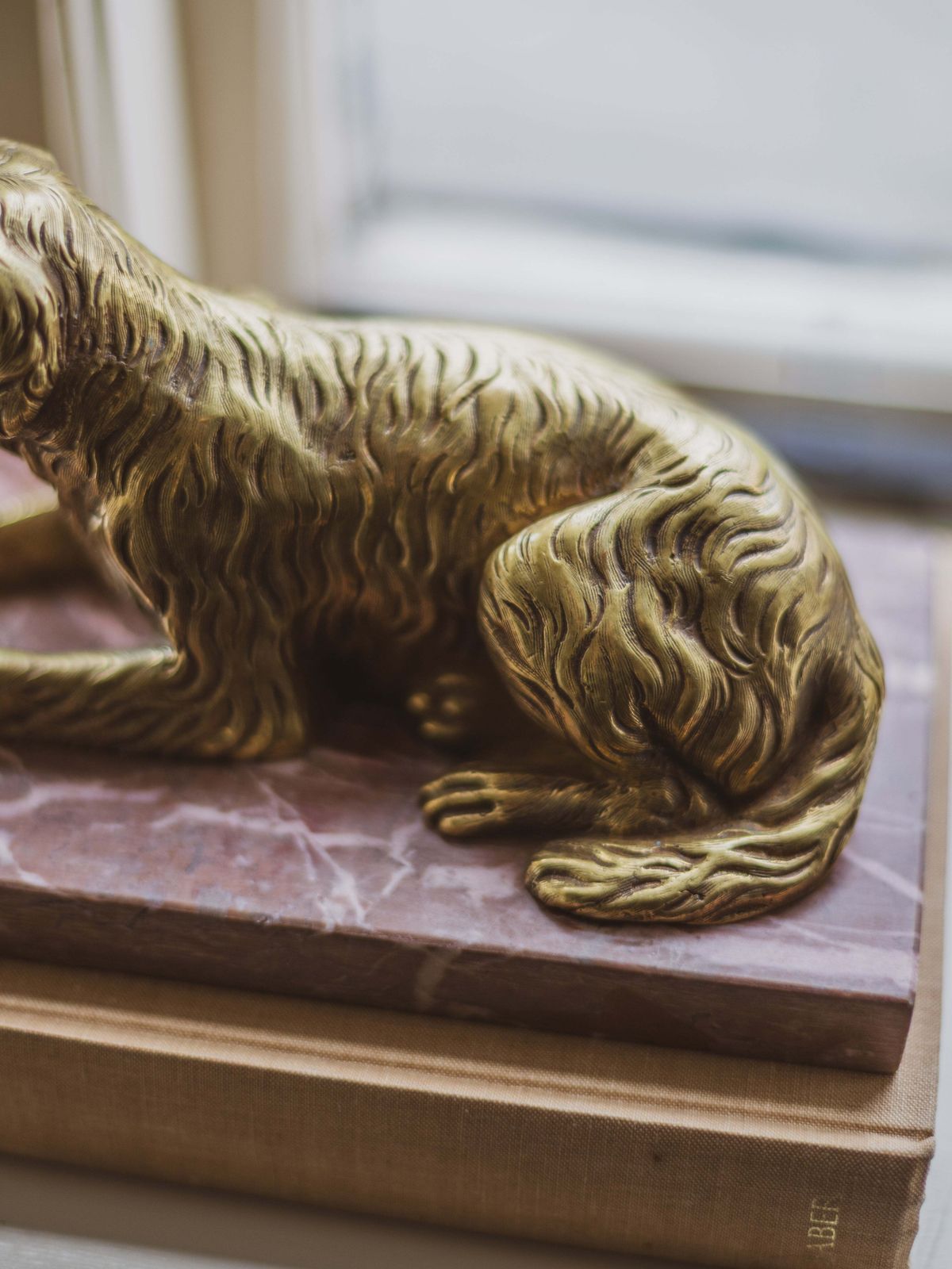 A 19th Century Gilt Bronze Study Of A Reclining Labrador Dog On A Rouge Marble Base photo vinterior
