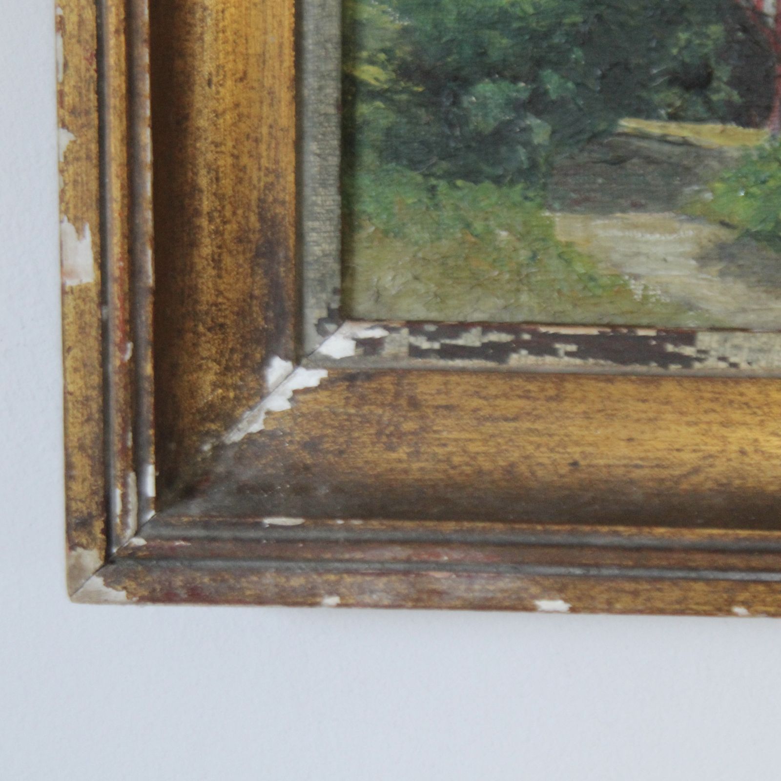 224.0 Antique Landscape Painting In Original Gilt Frame photo