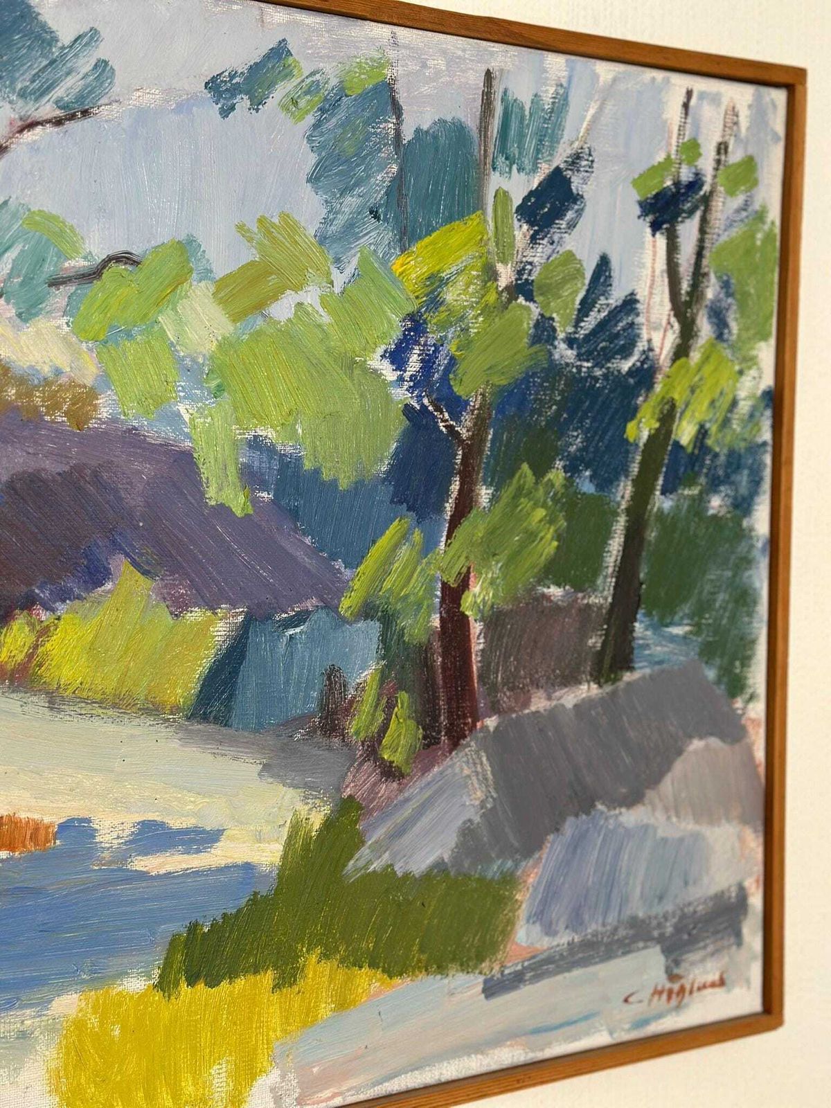 Original Swedish Oil On Canvas – “Saltsjöbadssommer” By Gustaf Höglund – 1969  – Vintage & Framed – 51 × 67 Cm (20.1" × 26.4") photo for sale