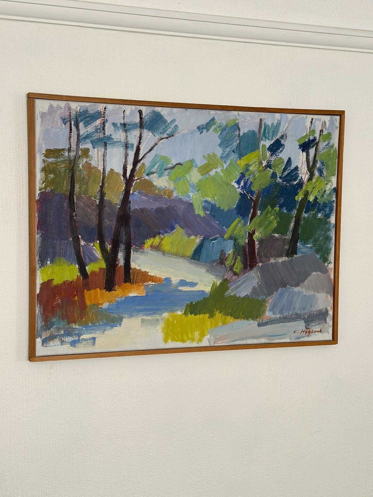 Original Swedish Oil On Canvas – “Saltsjöbadssommer” By Gustaf Höglund – 1969  – Vintage & Framed – 51 × 67 Cm (20.1" × 26.4") photo vintage