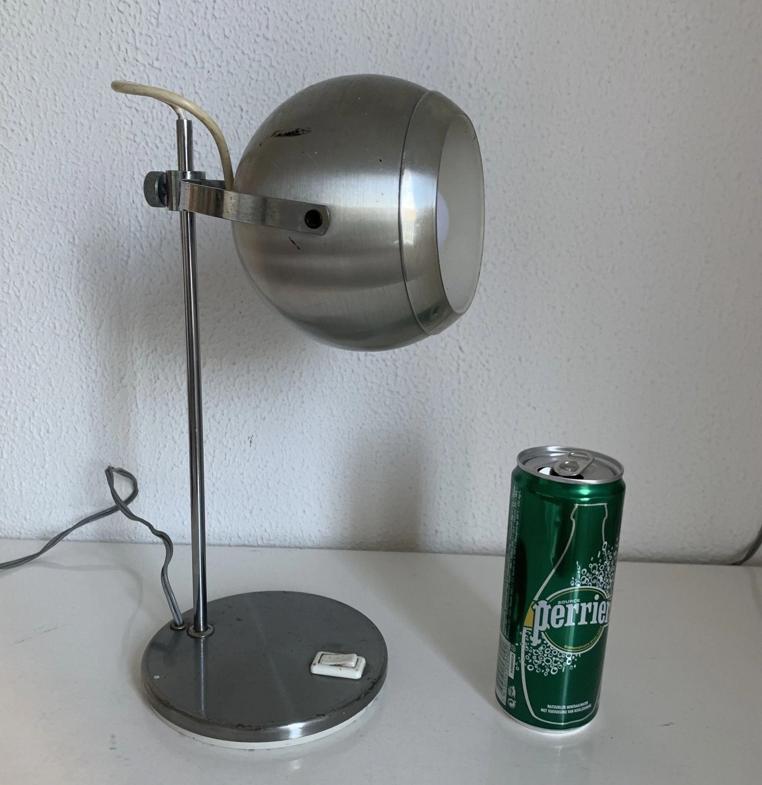 Vintage 1960s Eyeball Table Lamp In Brushed Steel Aluminor   34 Cm photo for sale