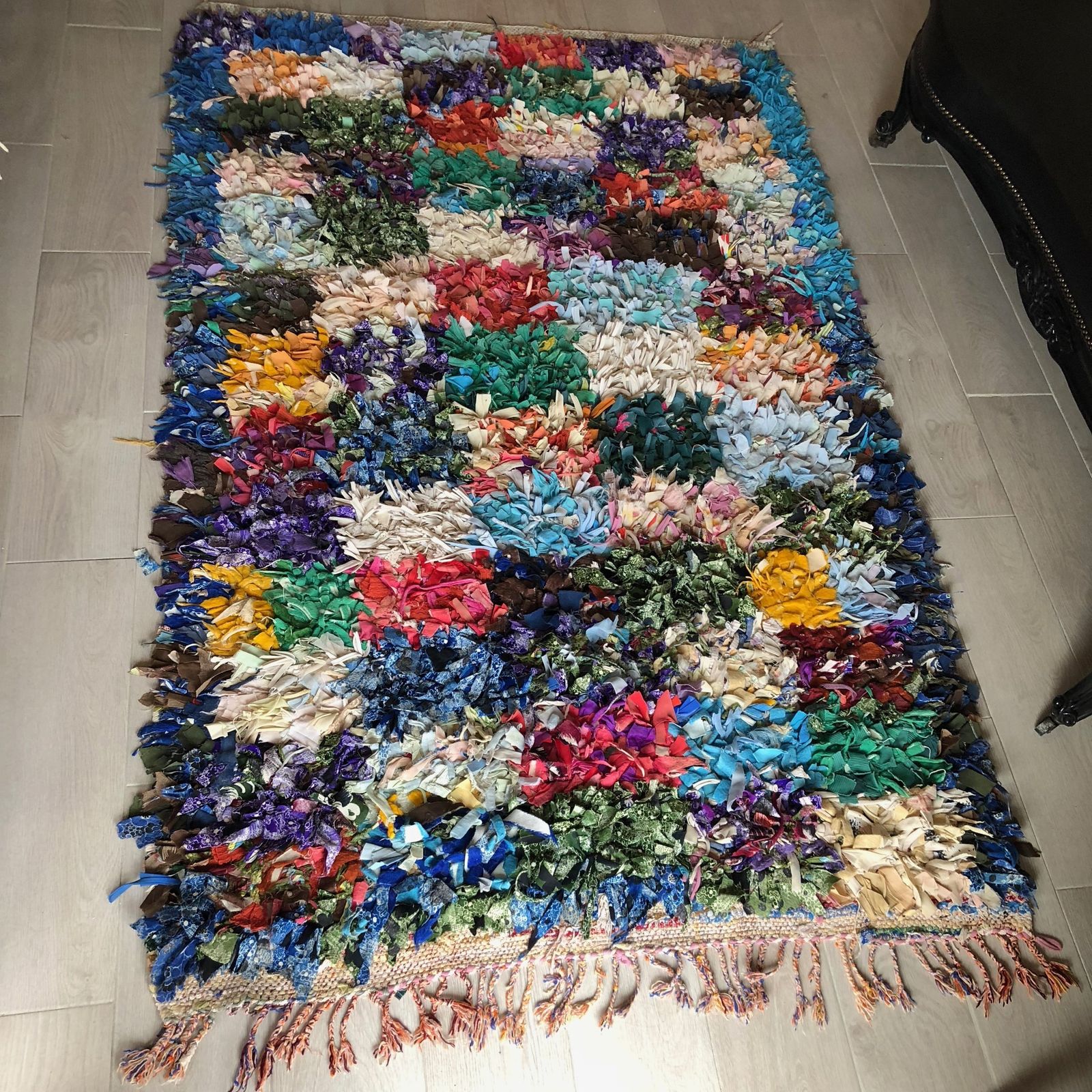 Vintage 1970s Boucherouite Moroccan Berber Square Rug   190 X 120 Cm