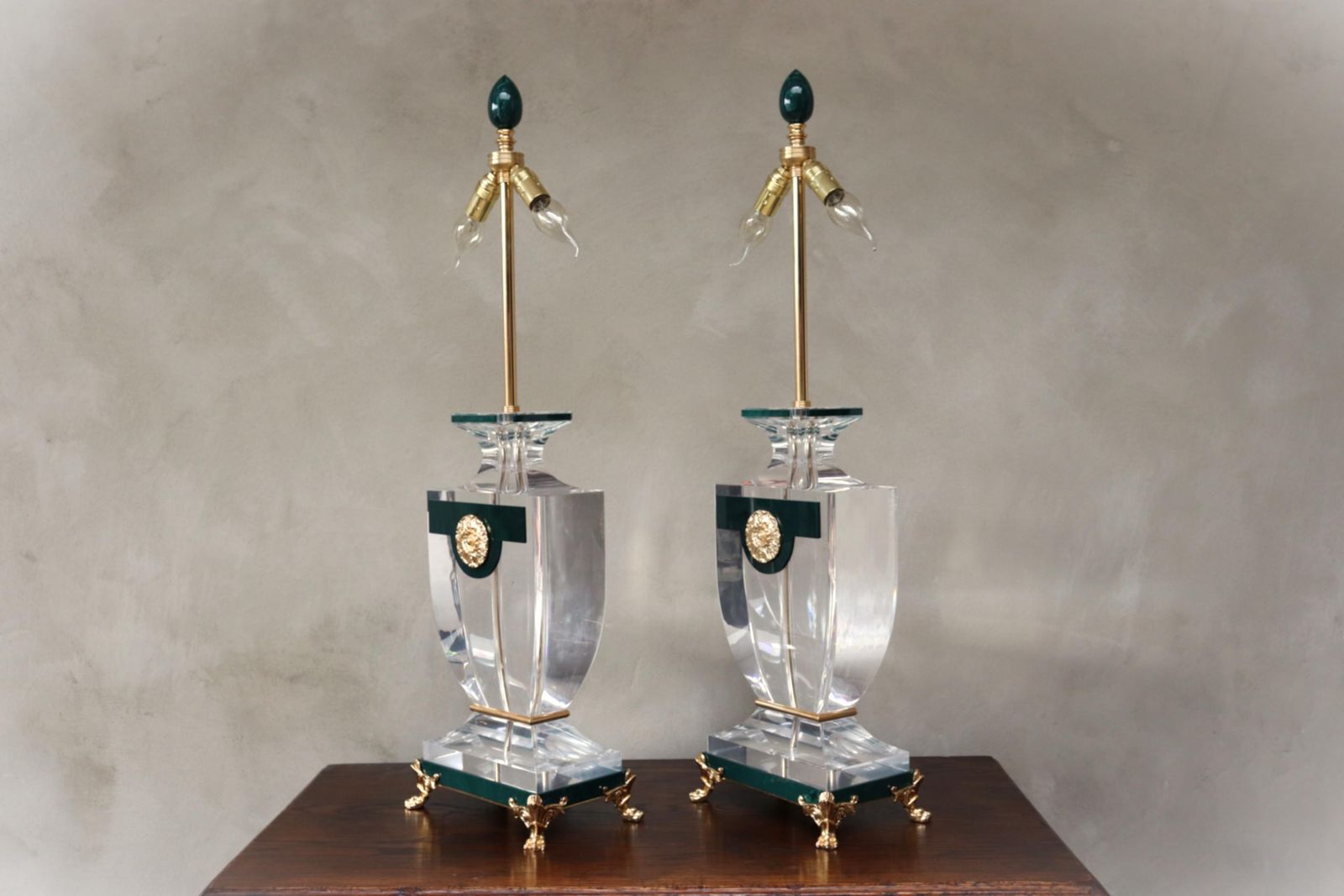 photo furniture Pair Of Neoclassical Lucite Table Lamps In The Manner Of Maison Jansen (St.)