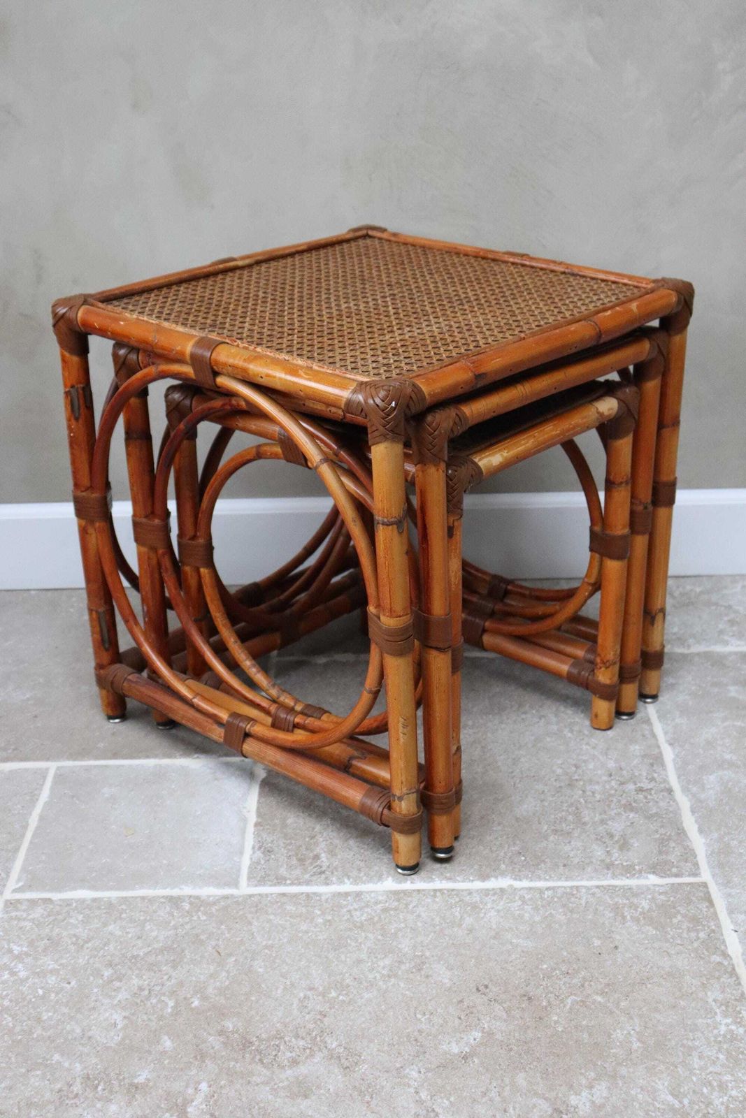 Set Of Vintage Natural Rattan Nesting Tables (St. 280) photo buy