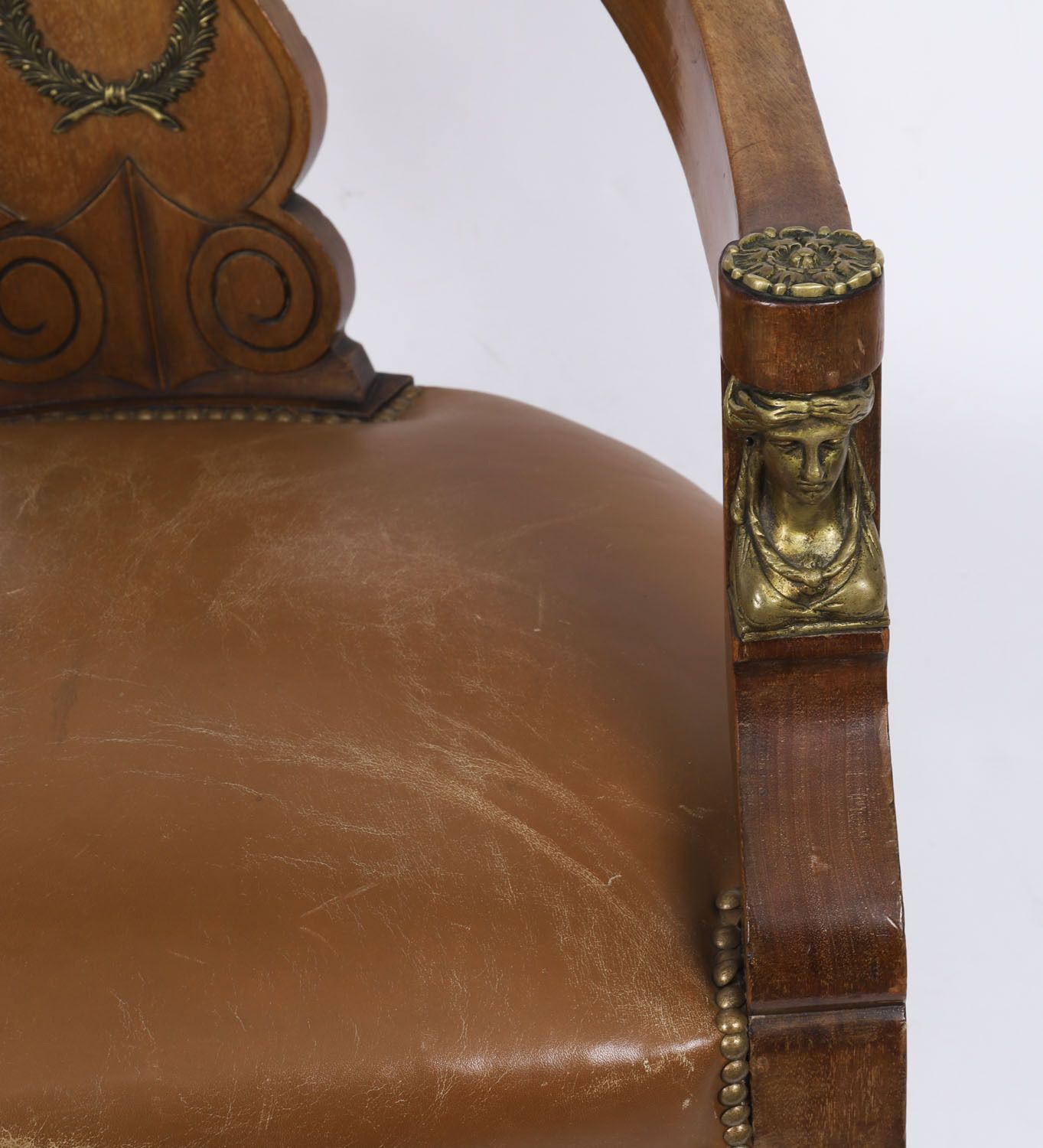photo for sale French Empire Revival Mahogany & Ormolu Mounted Armchair 19th C
