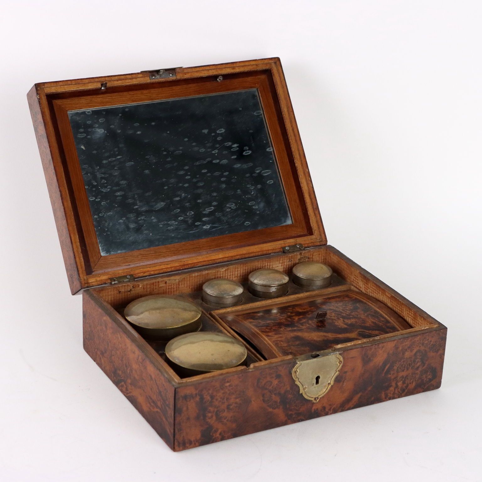 Antique Box Burl Veneered Wood Italy XIX Century photo vinterior