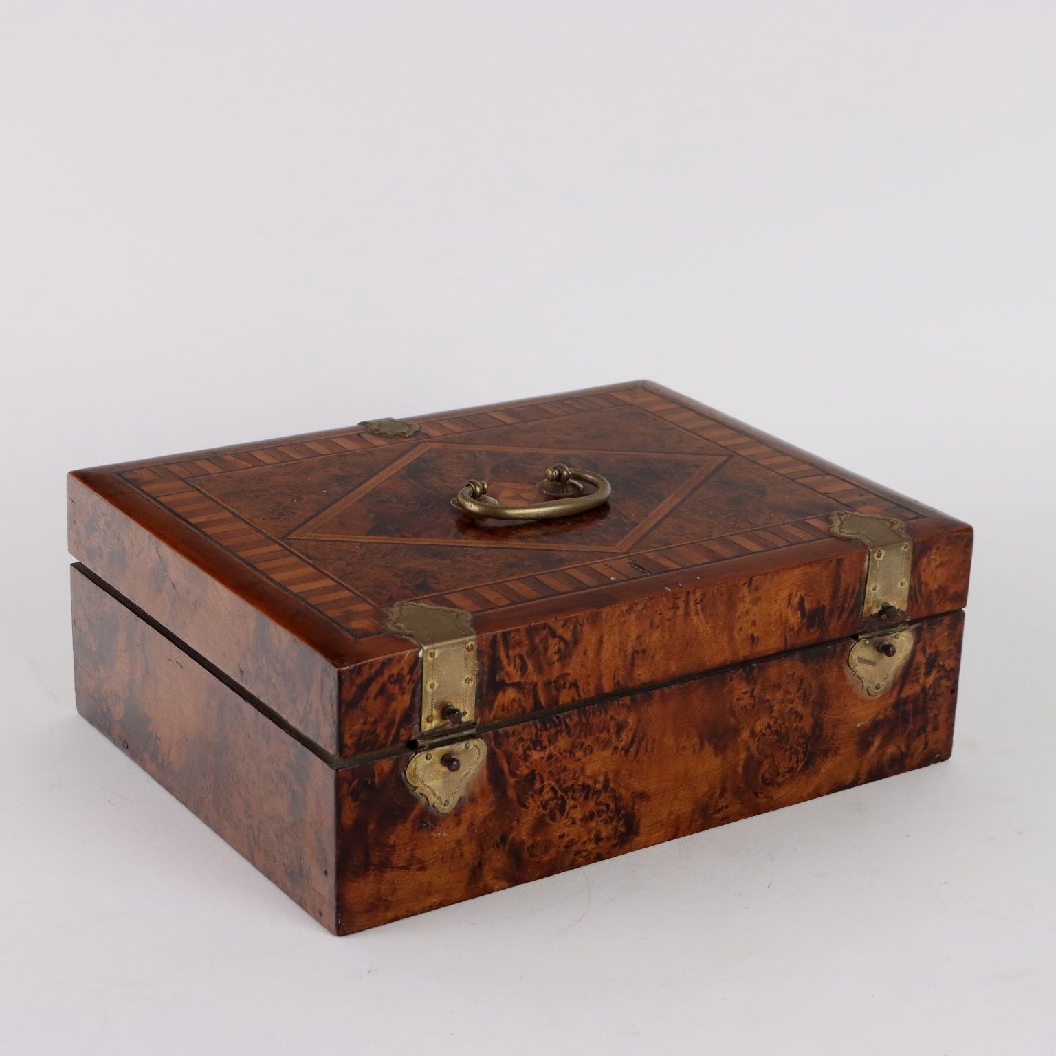 Home Decor Antique Box Burl Veneered Wood Italy XIX Century photo