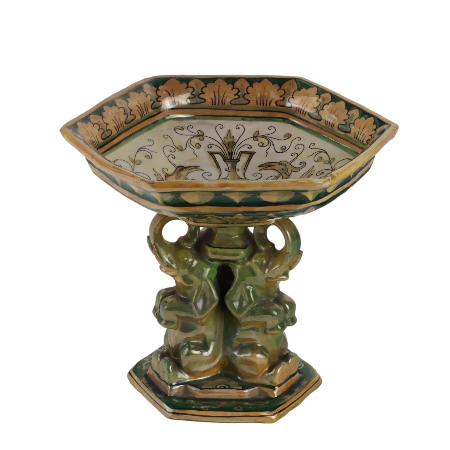 Antique Centerpiece Majolica Man. Robbia Gualdo Tadino '900