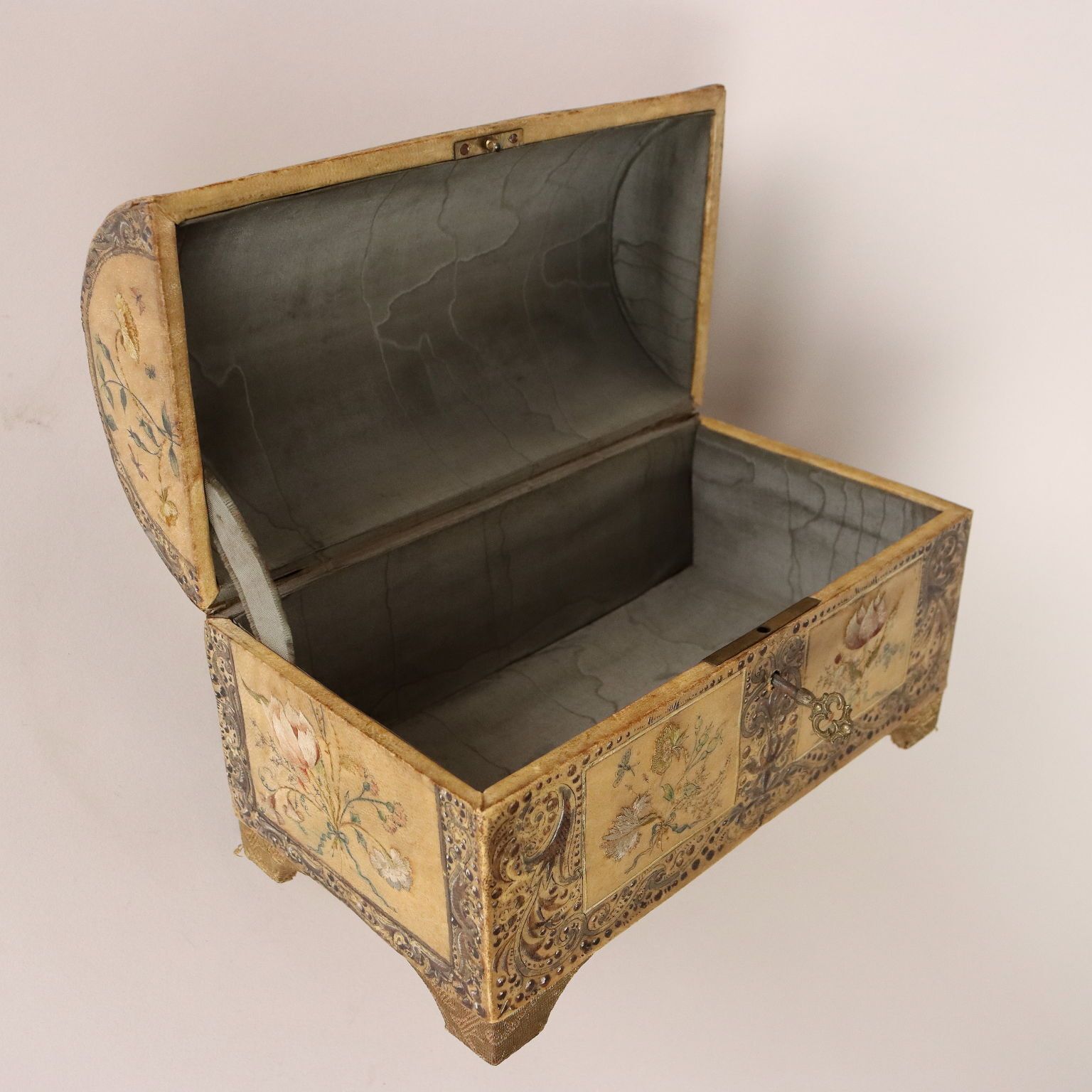 Antique Casket Wood Painted Parchment Italy XIX XX Century photo for sale