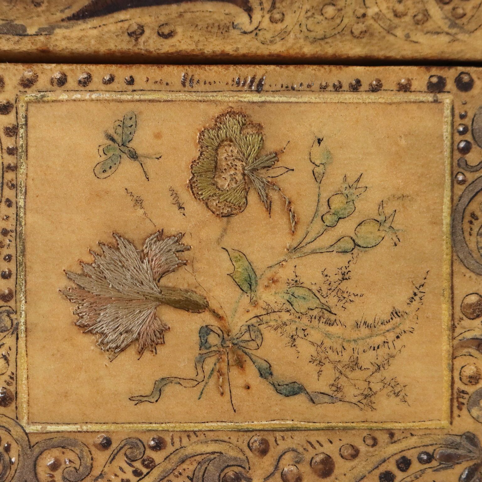 Antique Casket Wood Painted Parchment Italy XIX XX Century photo vinterior