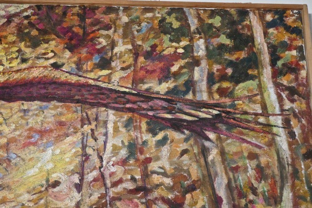 Large Oil/Acrylic On Canvas, Owl Flying Out Of The Woods At Dusk photo furniture