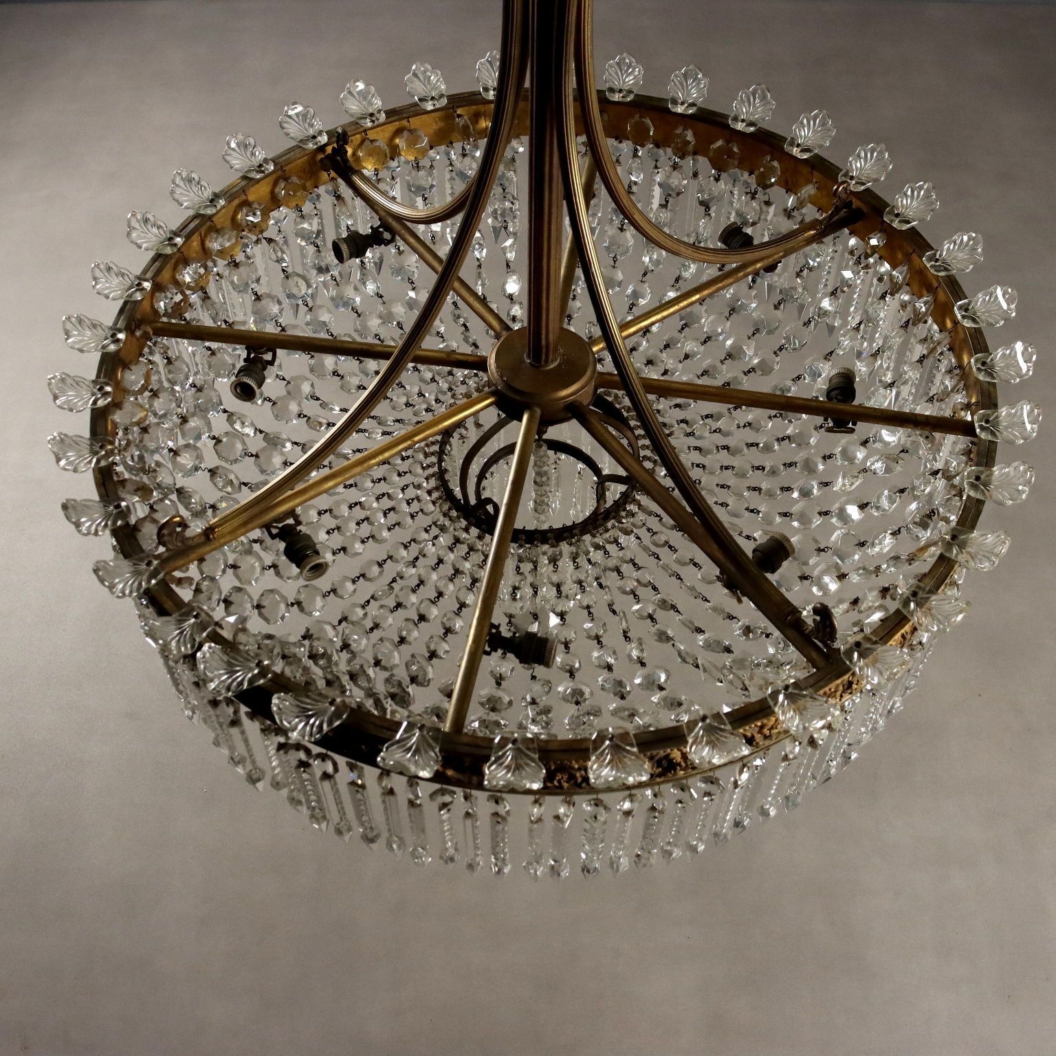 Antique Chandelier Empire Style Gilded Metal Glass XX Century photo Lighting