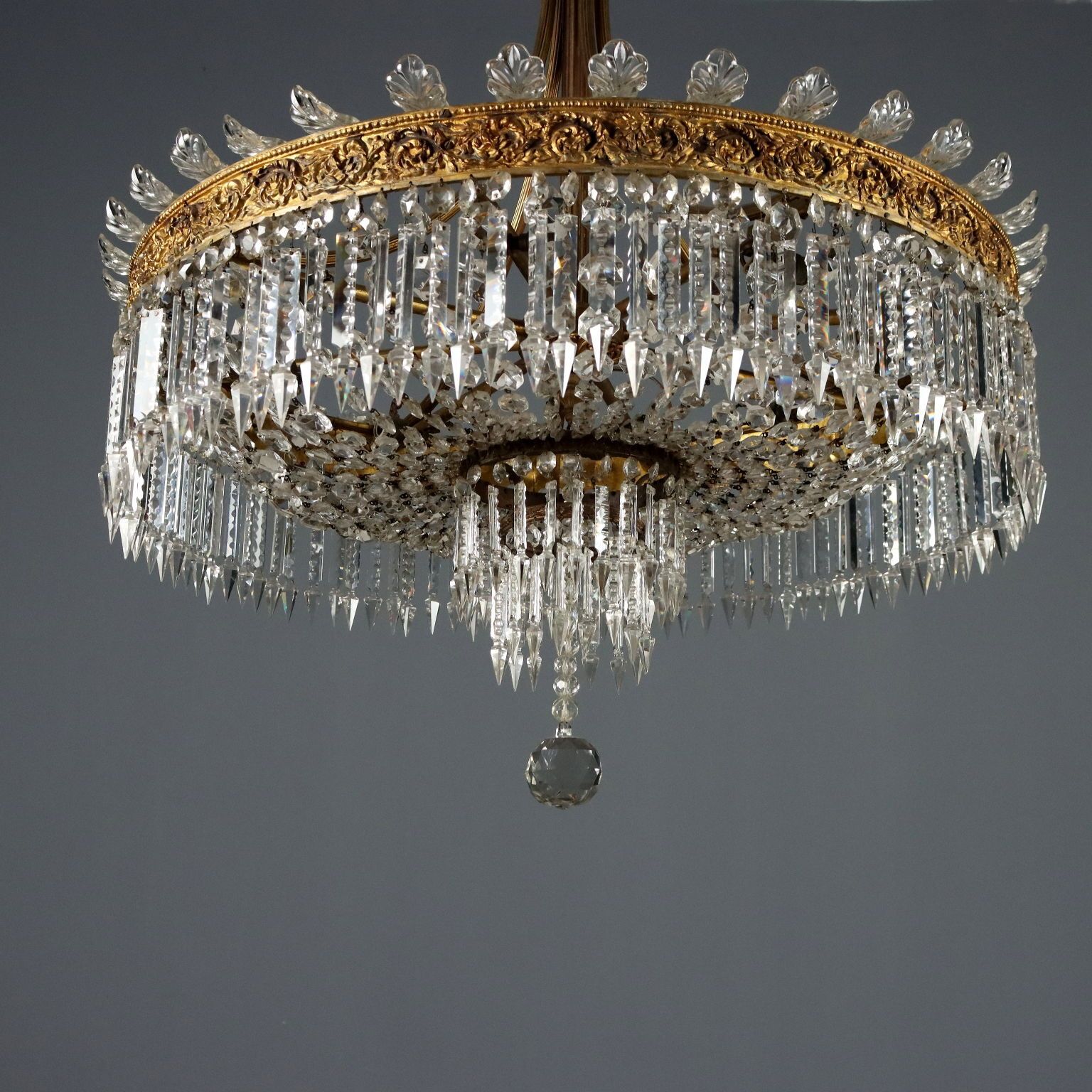 Antique Chandelier Empire Style Gilded Metal Glass XX Century photo buy