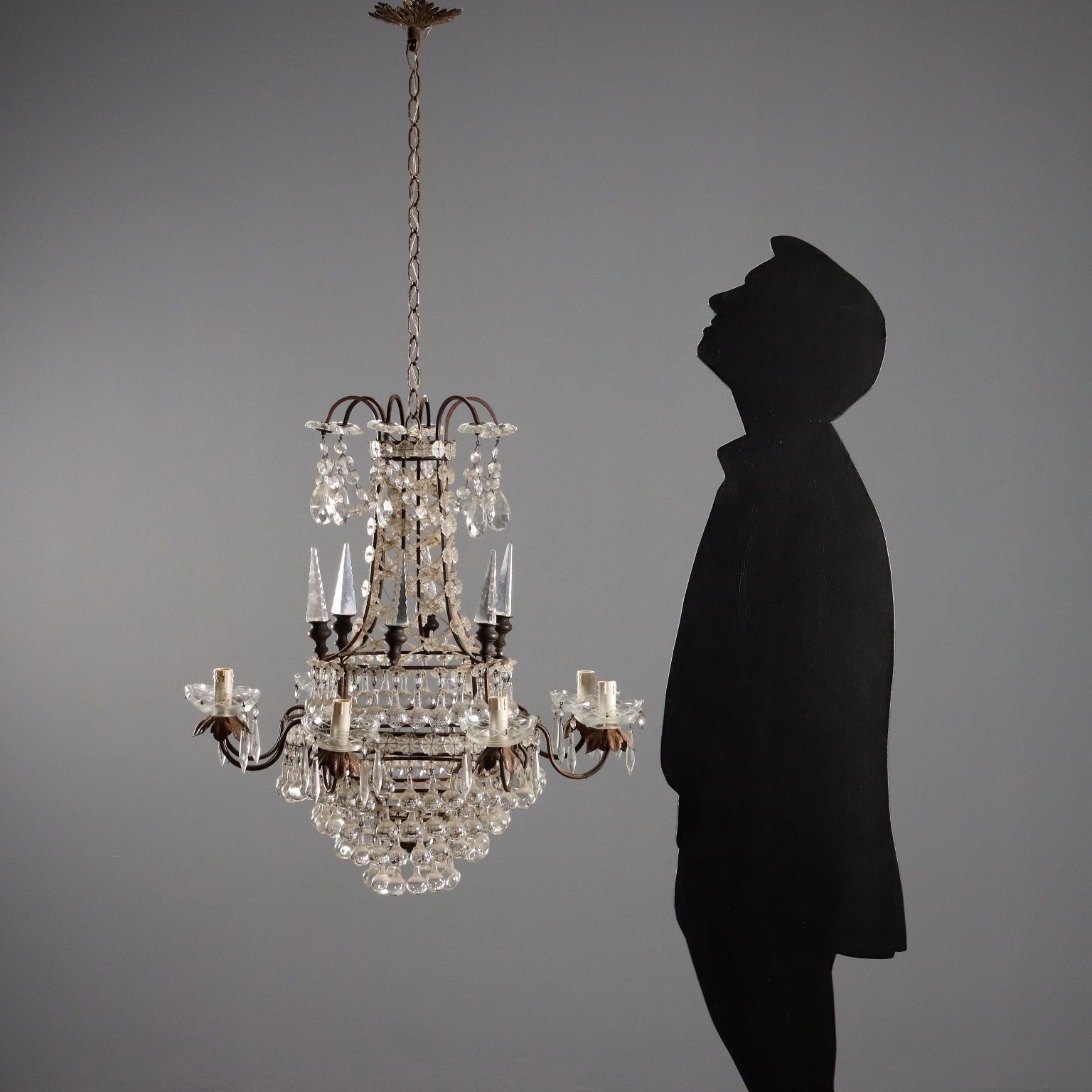 Antique Chandeliers Burnished Metal Glass 8 Lights XX Century photo furniture