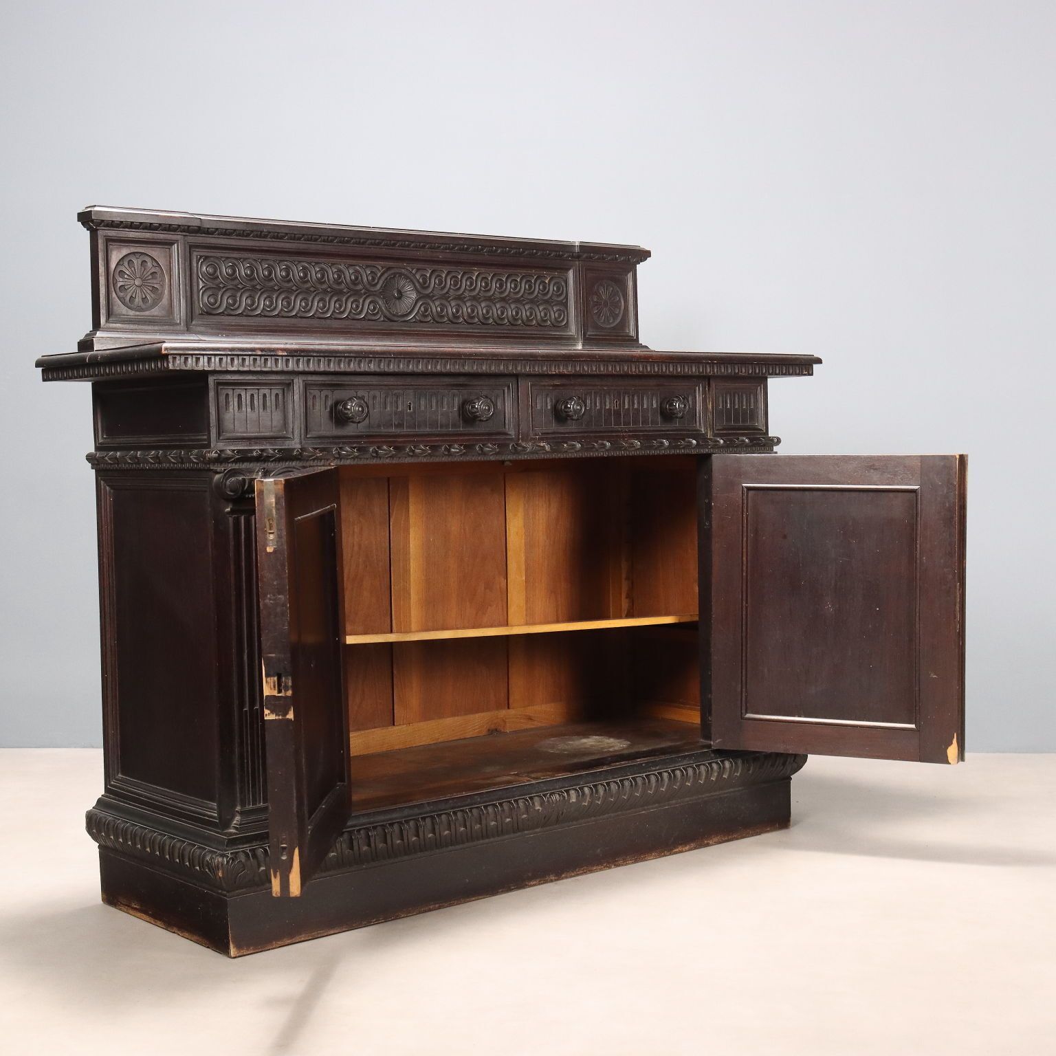 Cupboard Neo Renaissance Style Walnut Italy XIX Century photo for sale