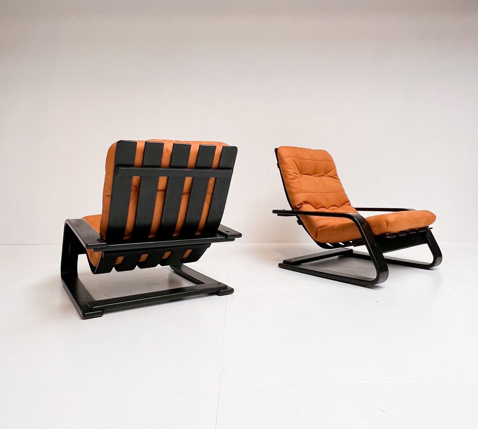 Reupholstered Cognac Coloured Lounge Chair, 1960s photo for sale