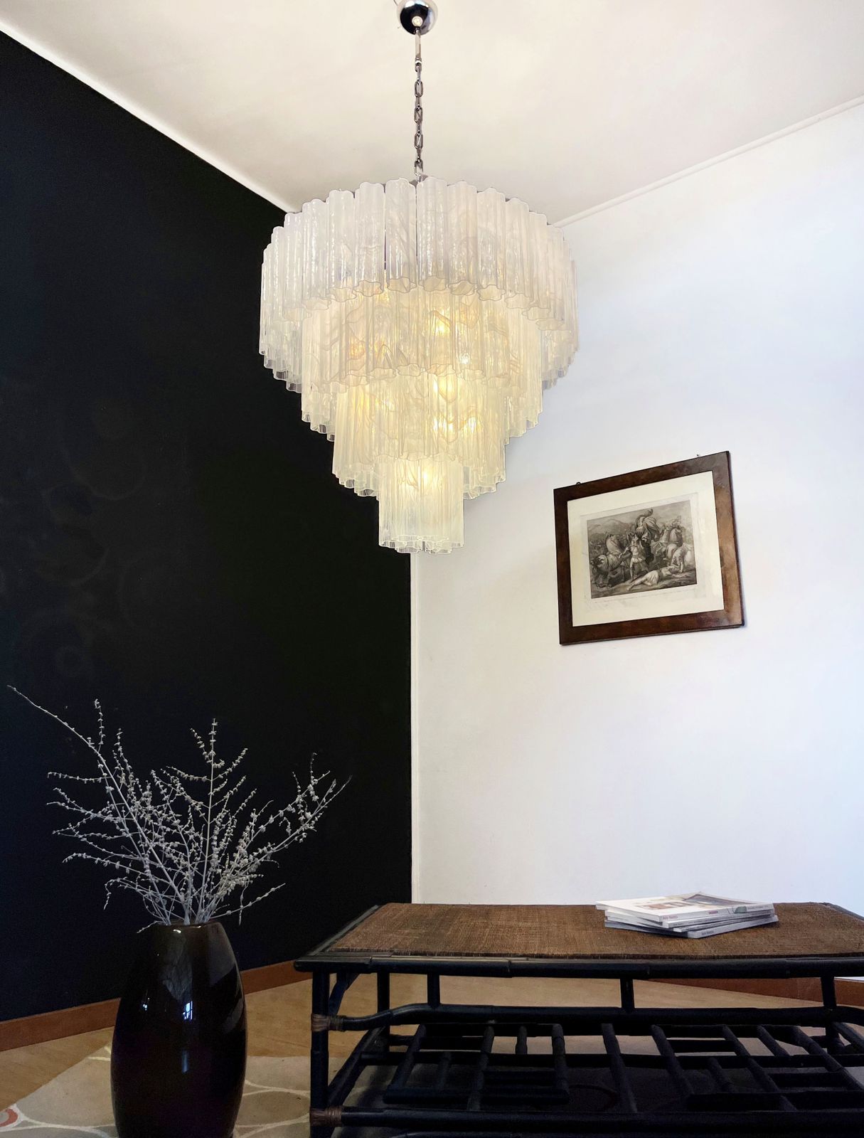 Lighting Huge Vintage Murano Glass Tiered Chandelier   78 Alabaster White Glasses photo