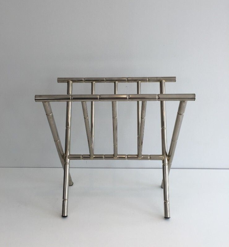 Faux Bamboo Nickel Magazine Rack. French. Circa 1970 photo furniture