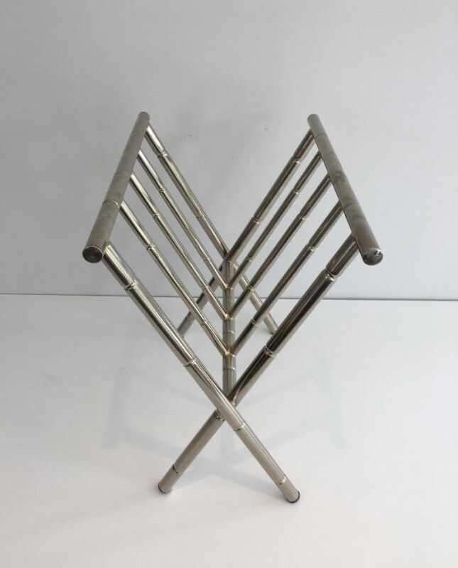 Faux Bamboo Nickel Magazine Rack. French. Circa 1970 photo Home Decor