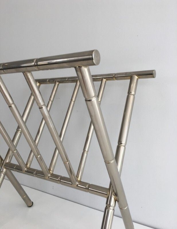 Faux Bamboo Nickel Magazine Rack. French. Circa 1970 photo vinterior