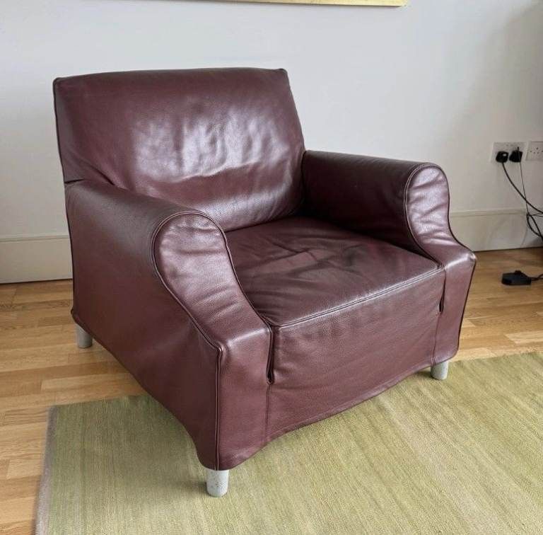 Cassina Model Lazy Working Chair Brown Leather Armchair By Philippe Starck
