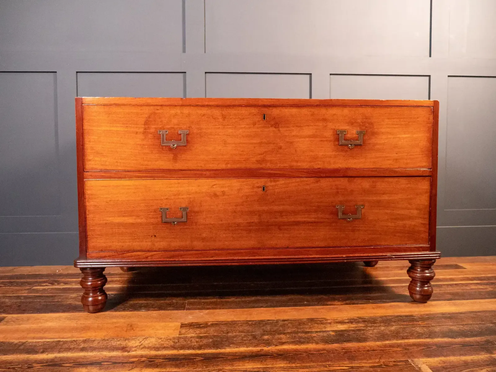 Linen Press Campaign Chest, 1800s photo for sale