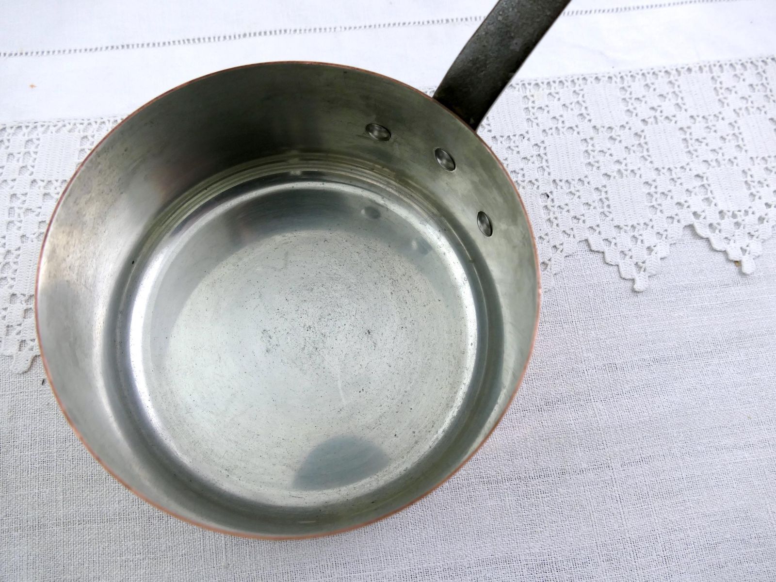 Vintage French Copper Saucepan Pan Set Of 5 Made In France Tin 1mm 7lbs, Retro Traditional Cuisine Kitchen, Old Style Cooking Europe photo 185.0