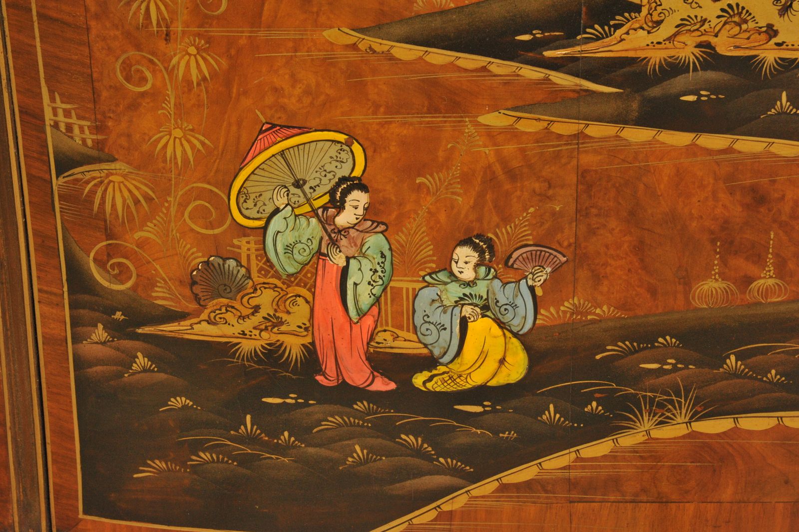 1600.0 Antique C.1910 Chinoiserie Demi Lune Cabinet Hand Painted Gilt Asian Decor photo