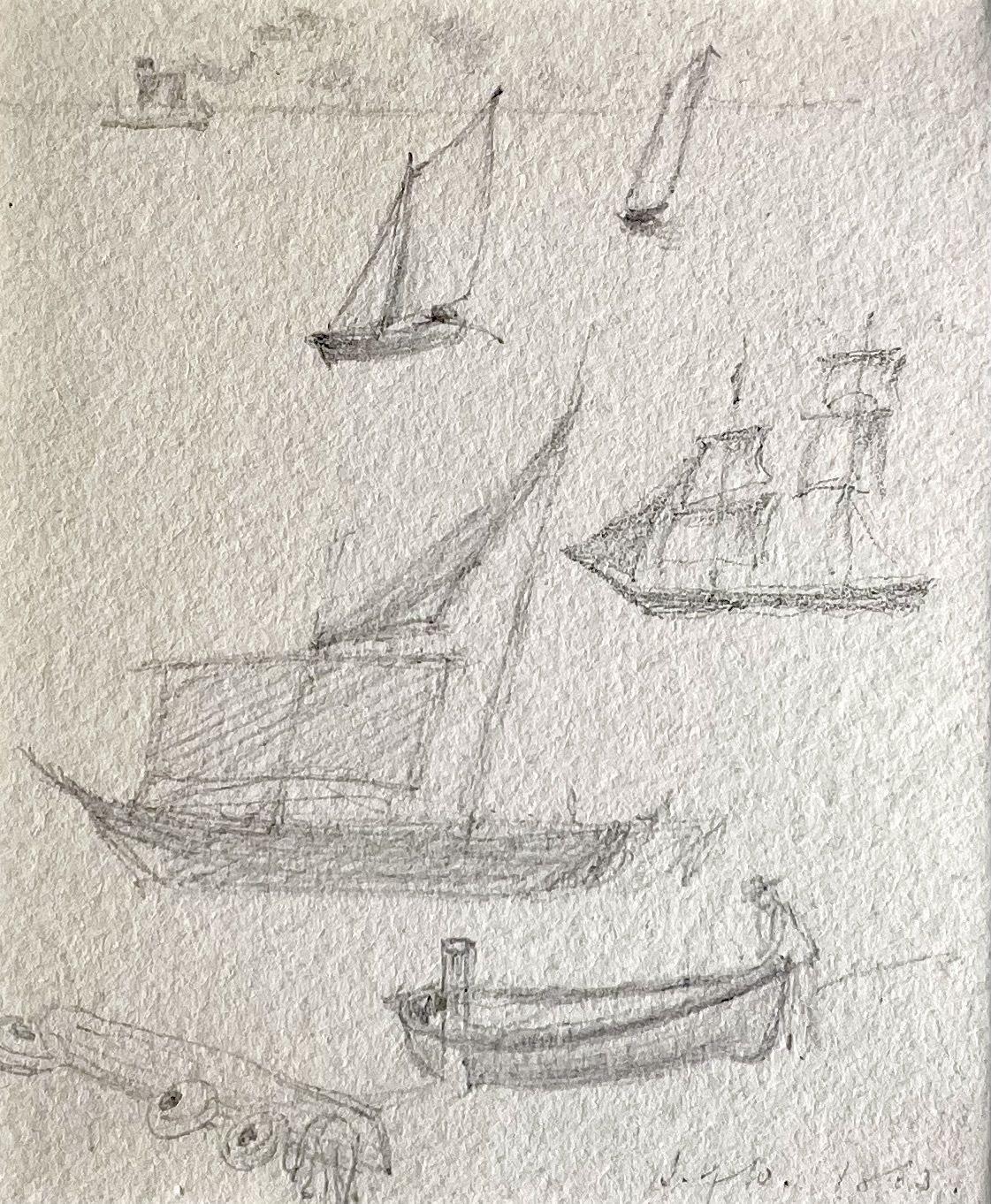 George Price Boyce   Pre Raphaelite Drawing Of Isle Of Wight Fishing Boats